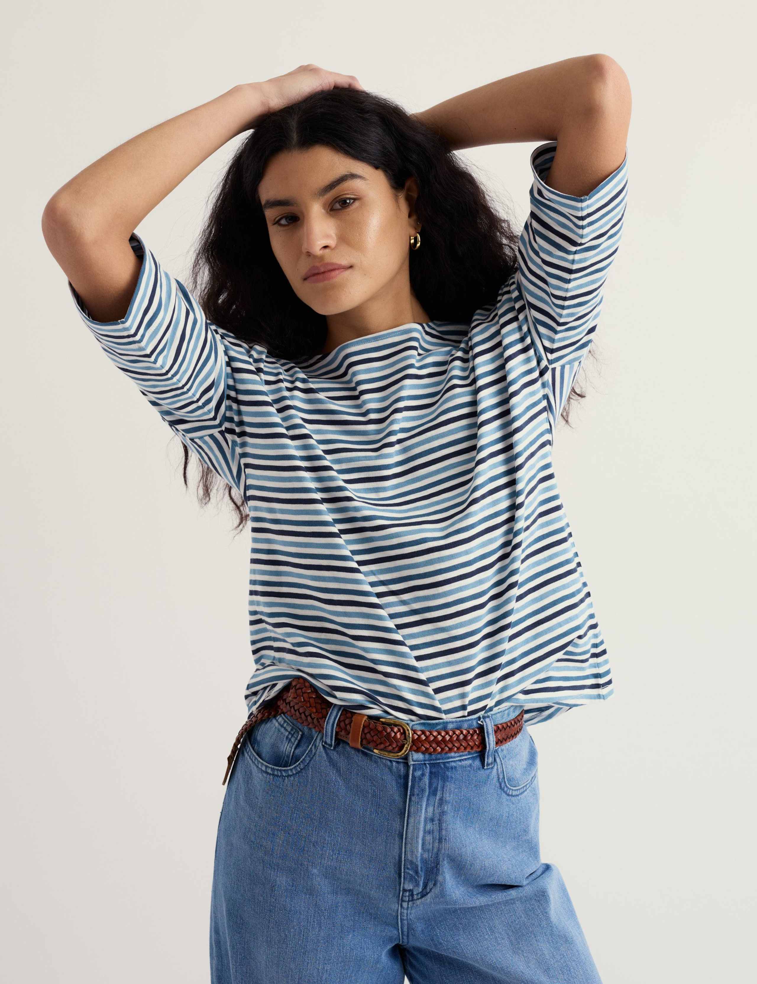 Pure Cotton Striped Slash Neck Top 3 of 5