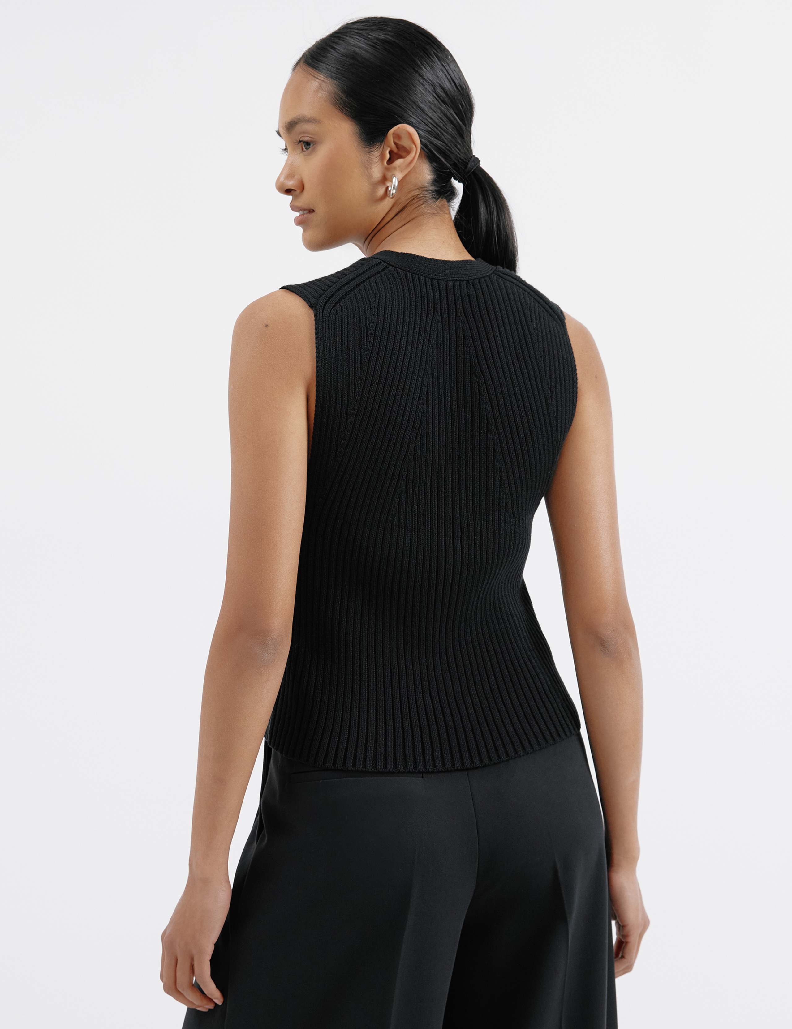 Pure Cotton Ribbed V-Neck Knitted Waistcoat 5 of 6