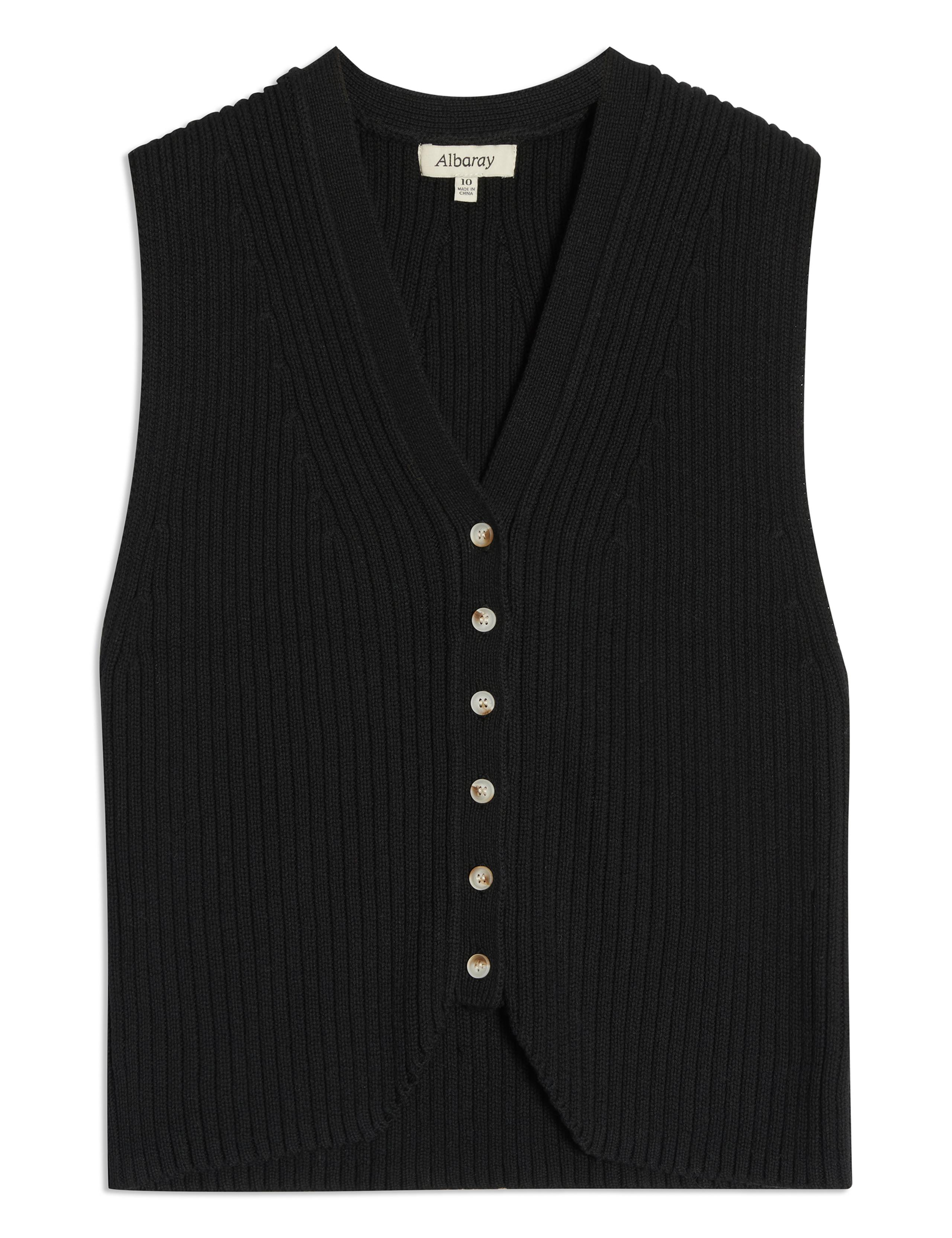 Pure Cotton Ribbed V-Neck Knitted Waistcoat 2 of 6