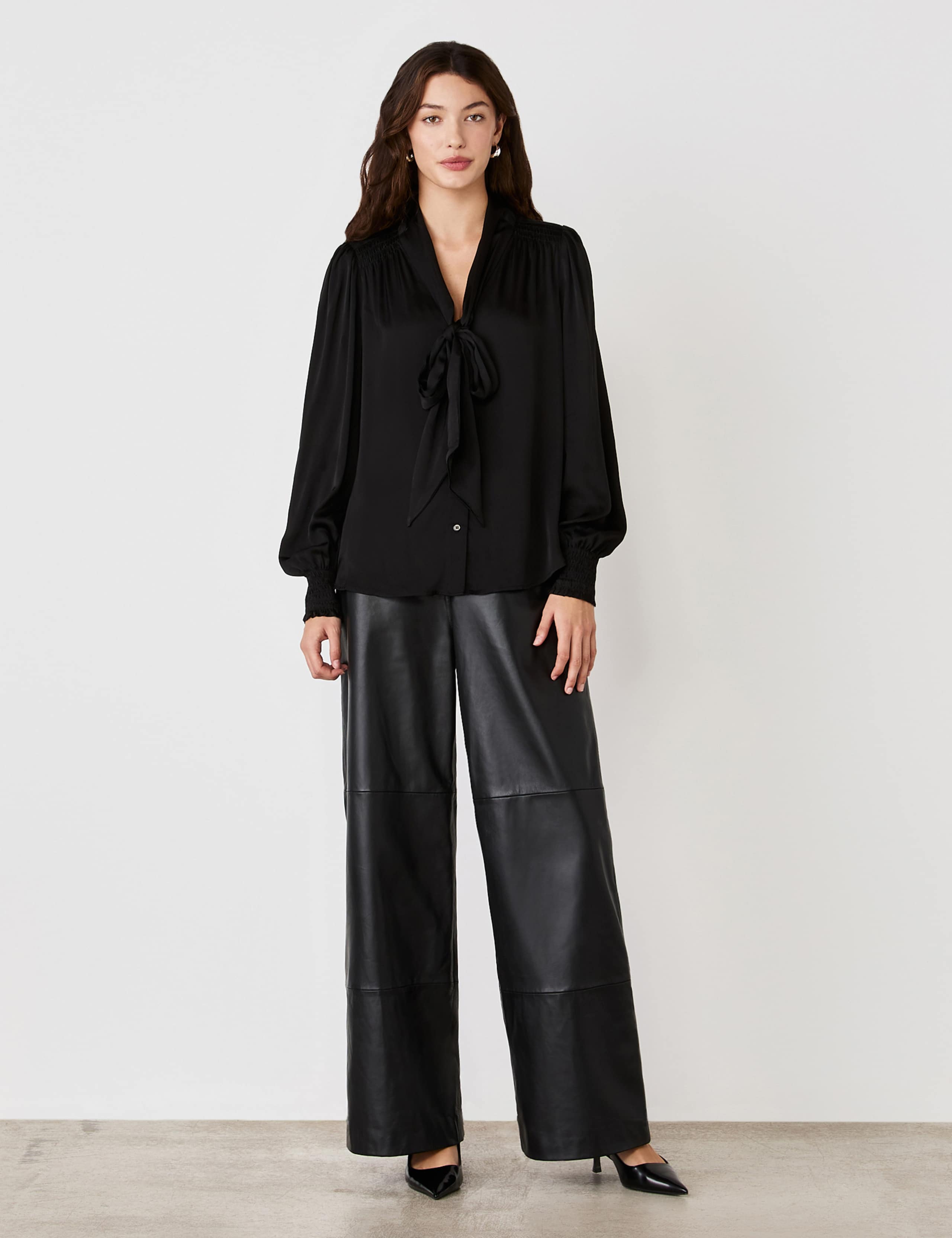 Crepe Tie Neck Blouson Sleeve Blouse 2 of 4