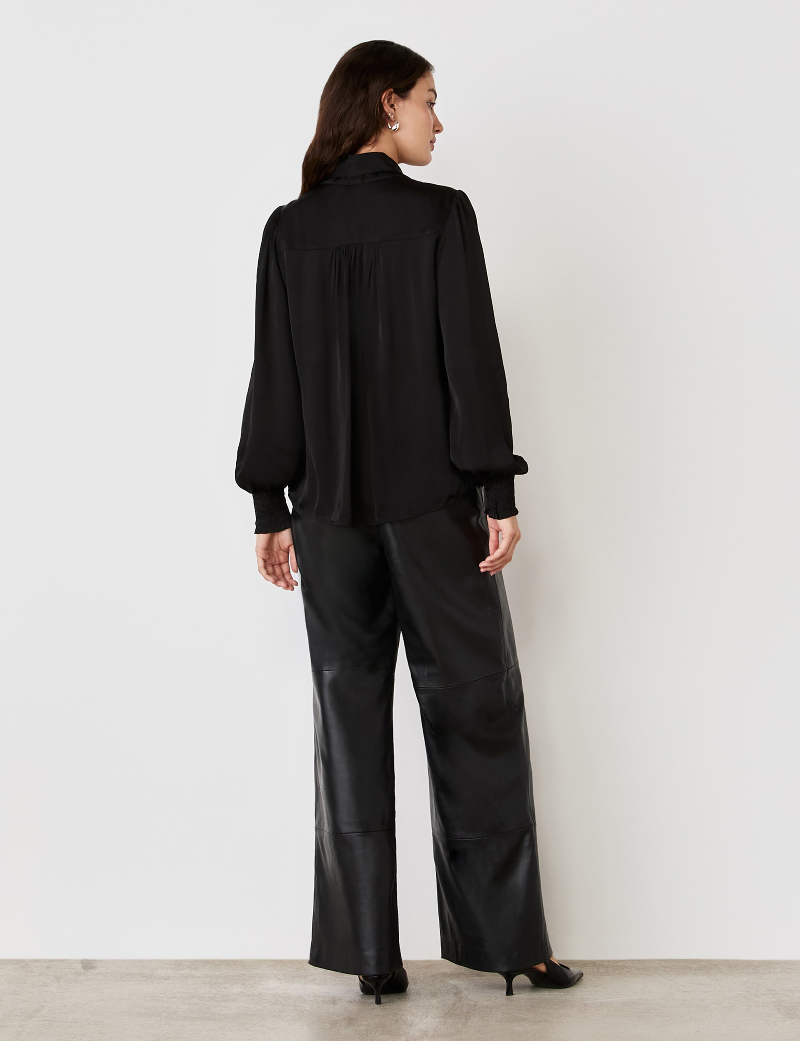 Crepe Tie Neck Blouson Sleeve Blouse 3 of 4