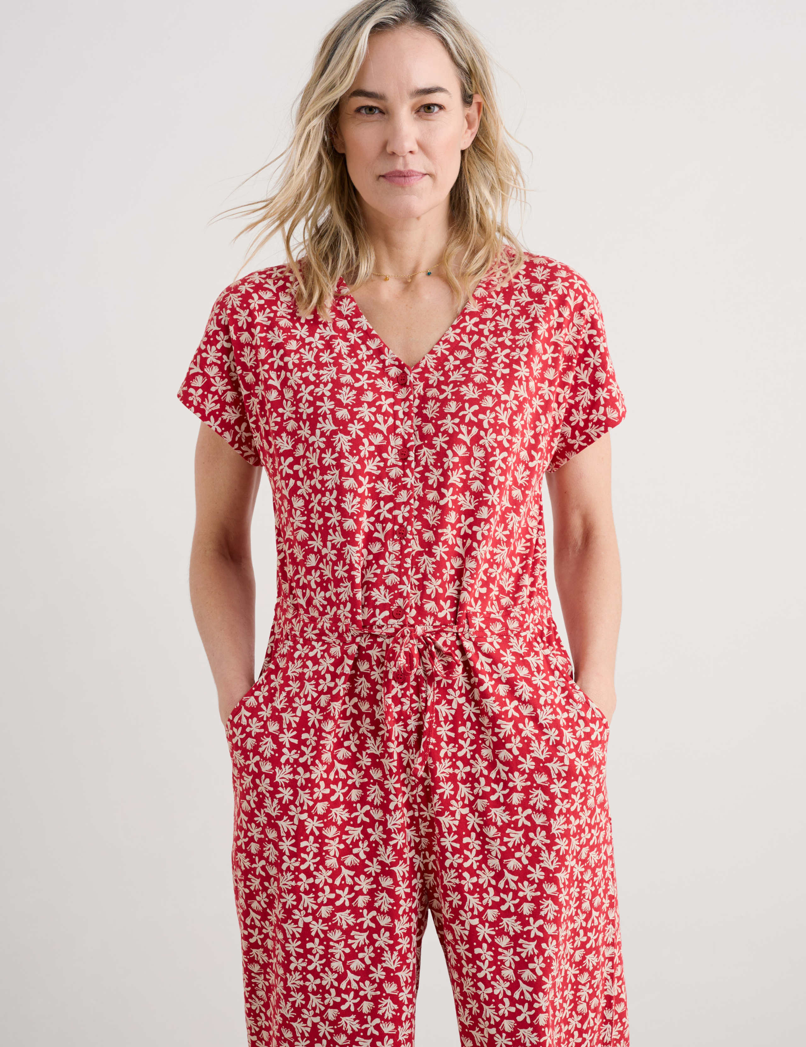 Cotton Modal Blend Floral Cropped Jumpsuit 4 of 4