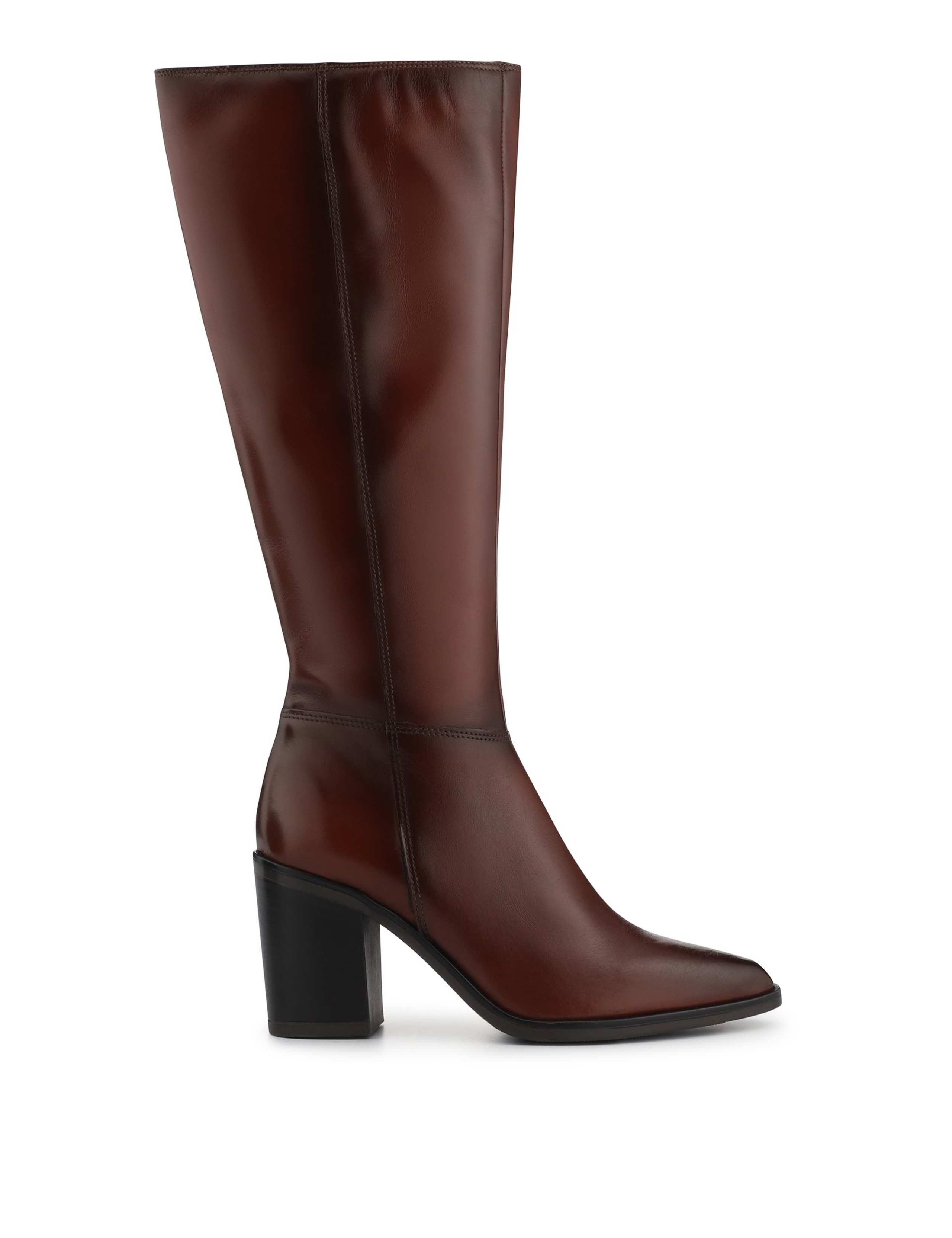 Leather Block Heel Knee High Boots 2 of 6