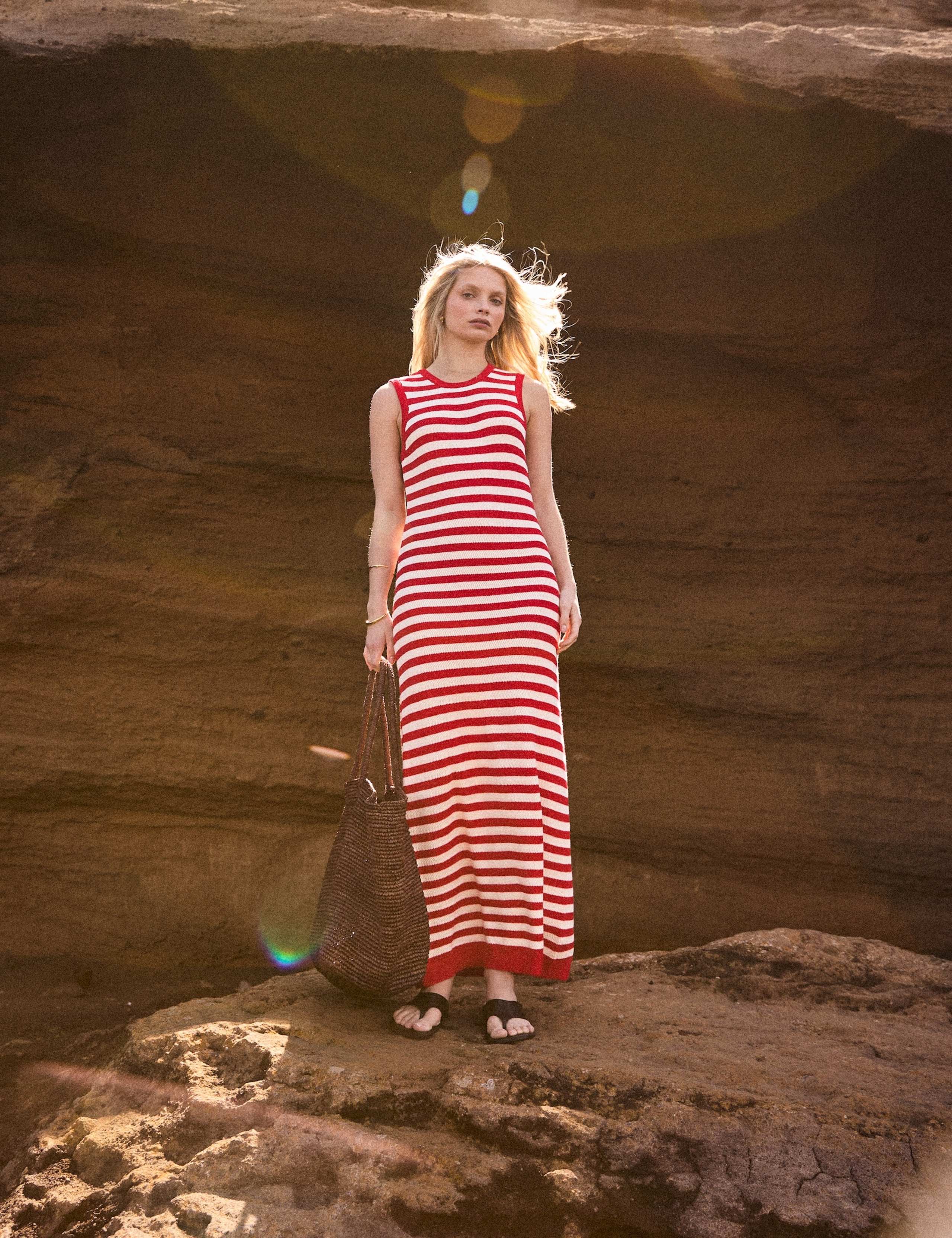 Pure Cotton Striped Knitted Midaxi Column Dress 2 of 6