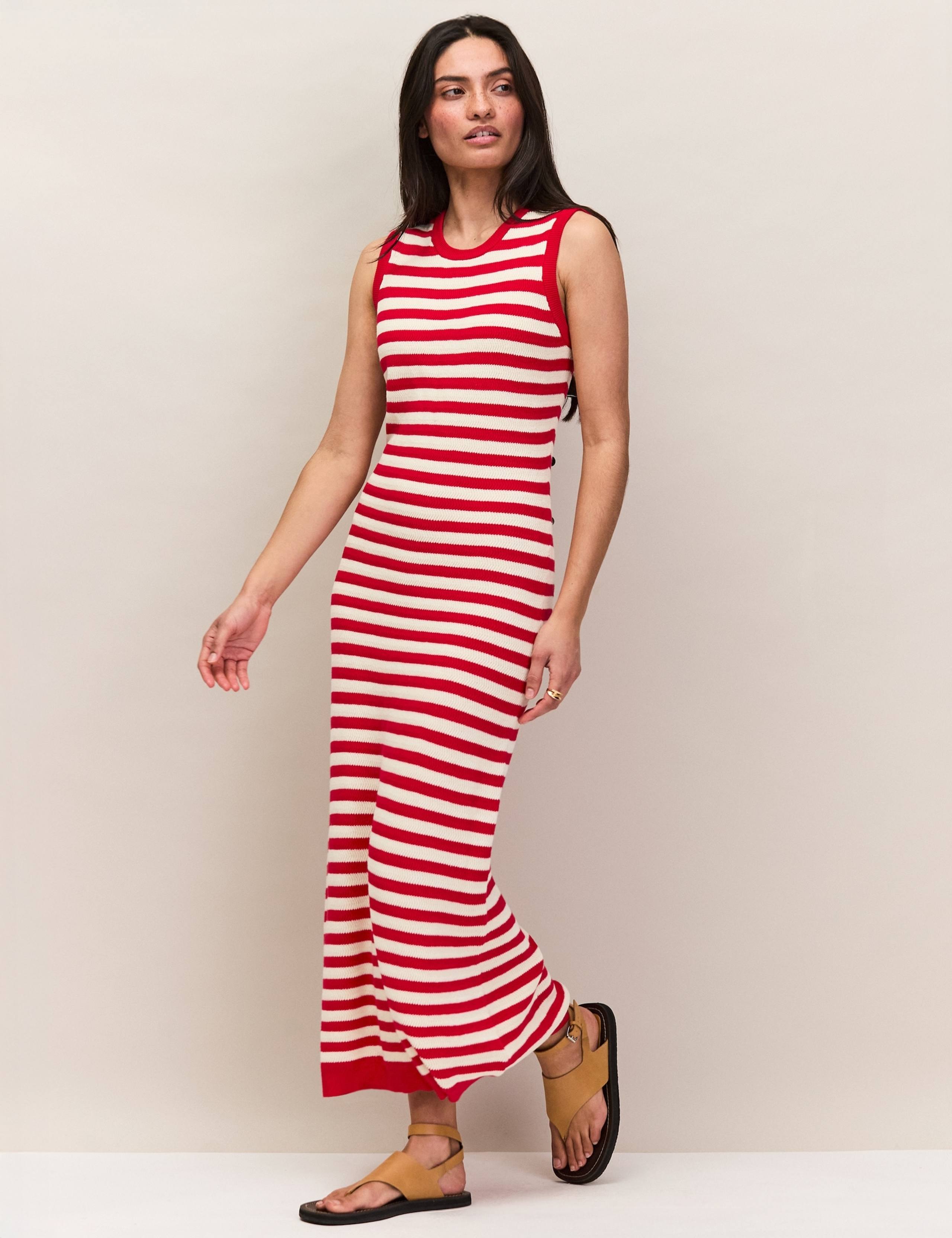 Pure Cotton Striped Knitted Midaxi Column Dress 3 of 6