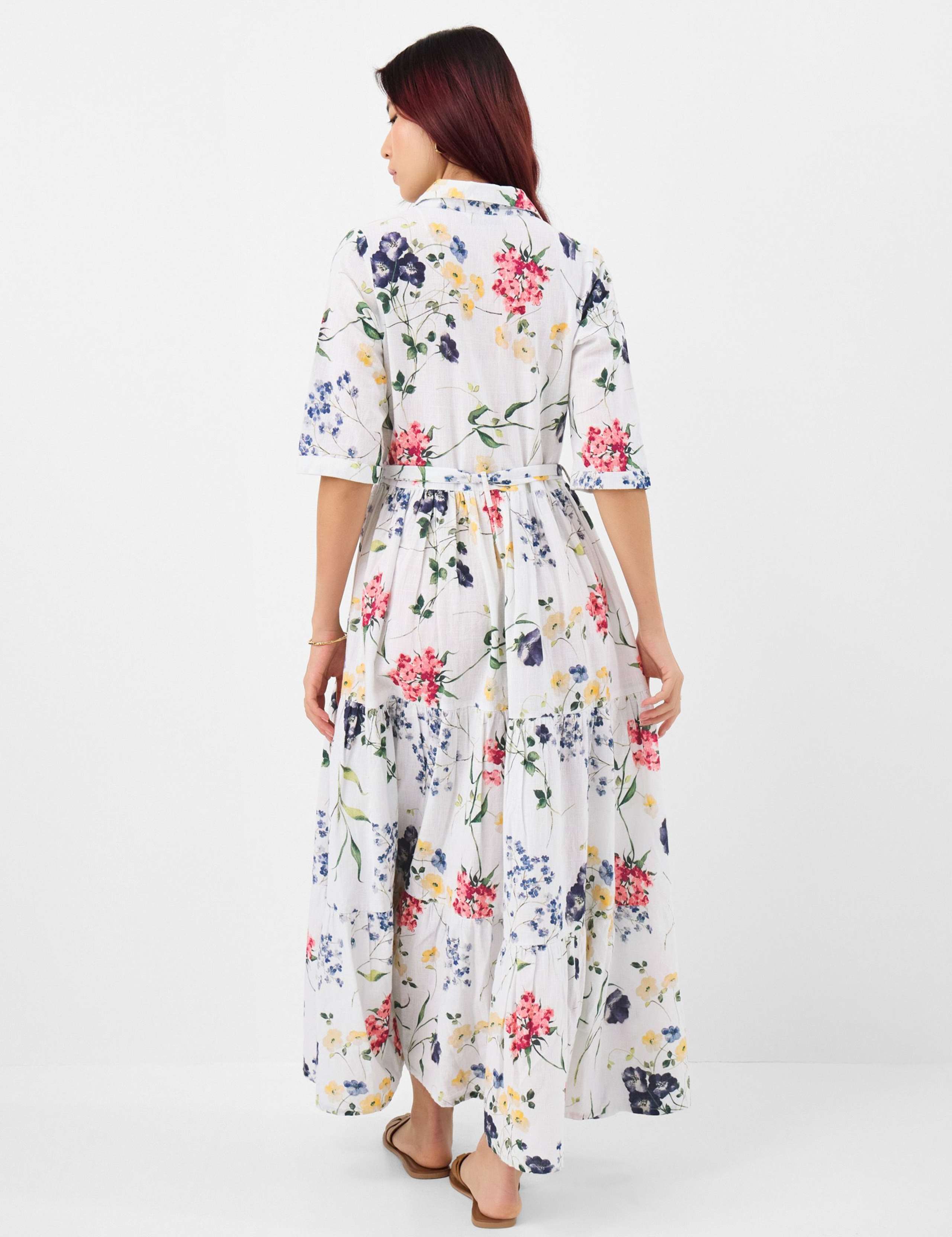 Pure Cotton Floral Belted Maxi Shirt Dress 3 of 4