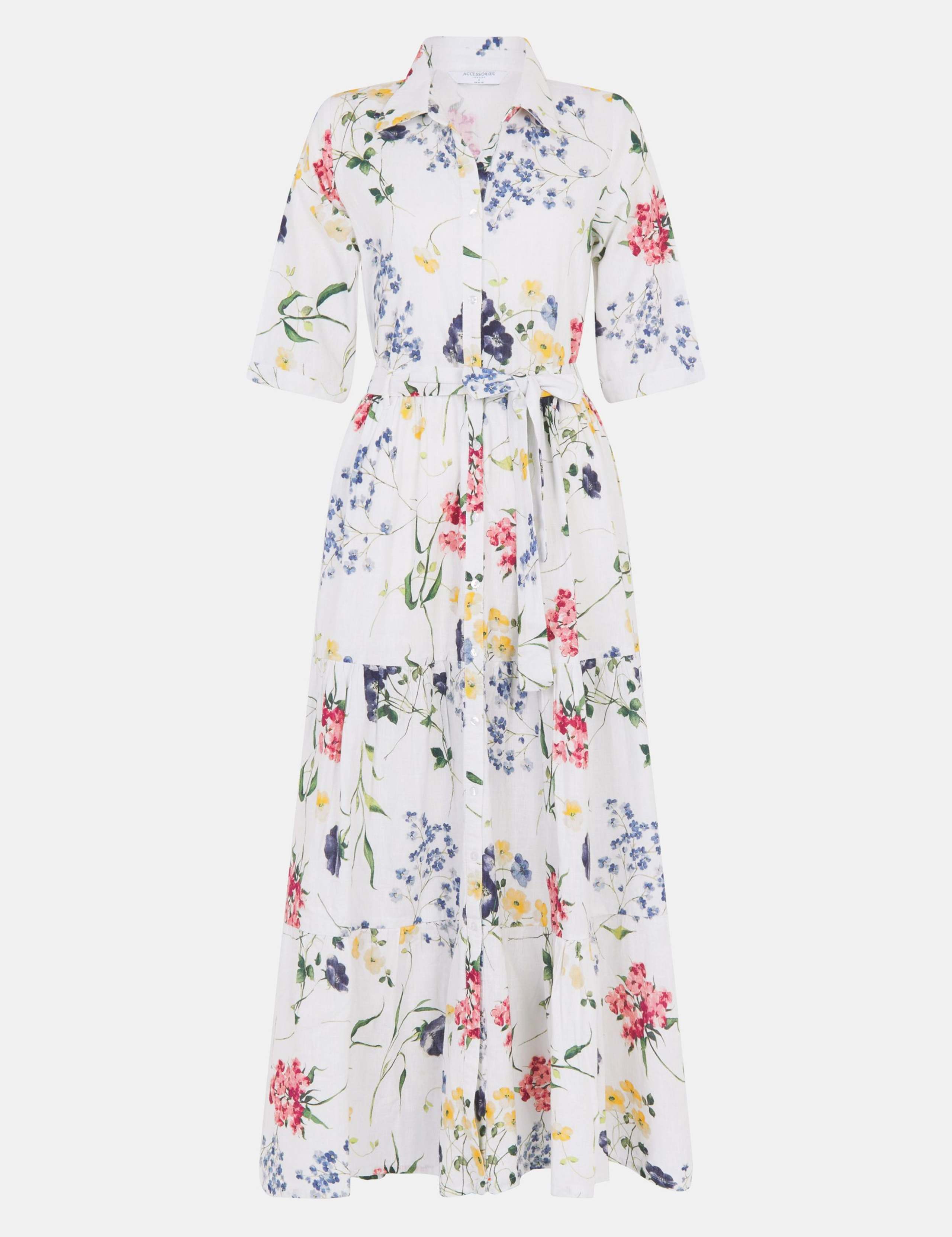 Pure Cotton Floral Belted Maxi Shirt Dress 2 of 4