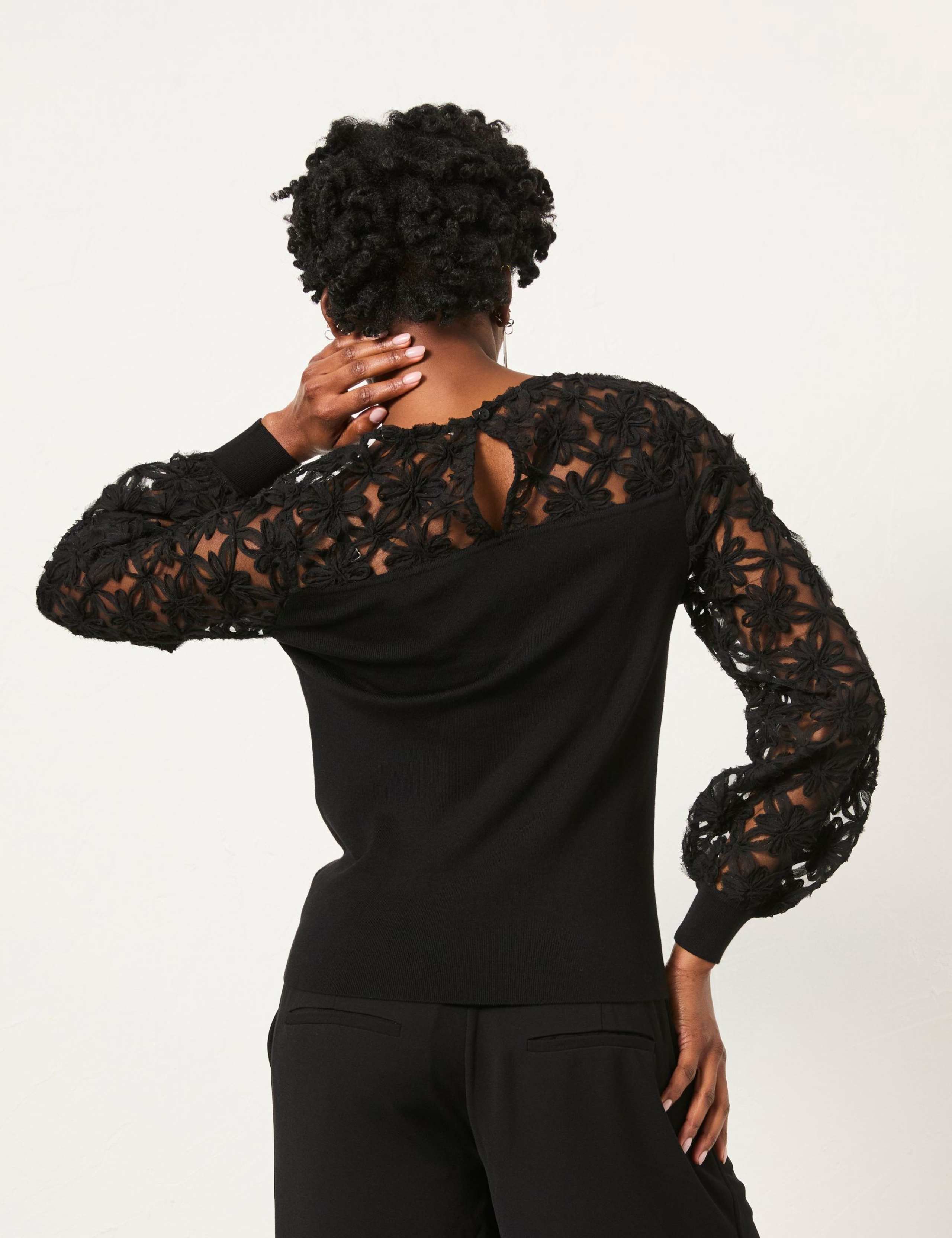 Cotton Rich Lace Insert Knitted Top 3 of 6