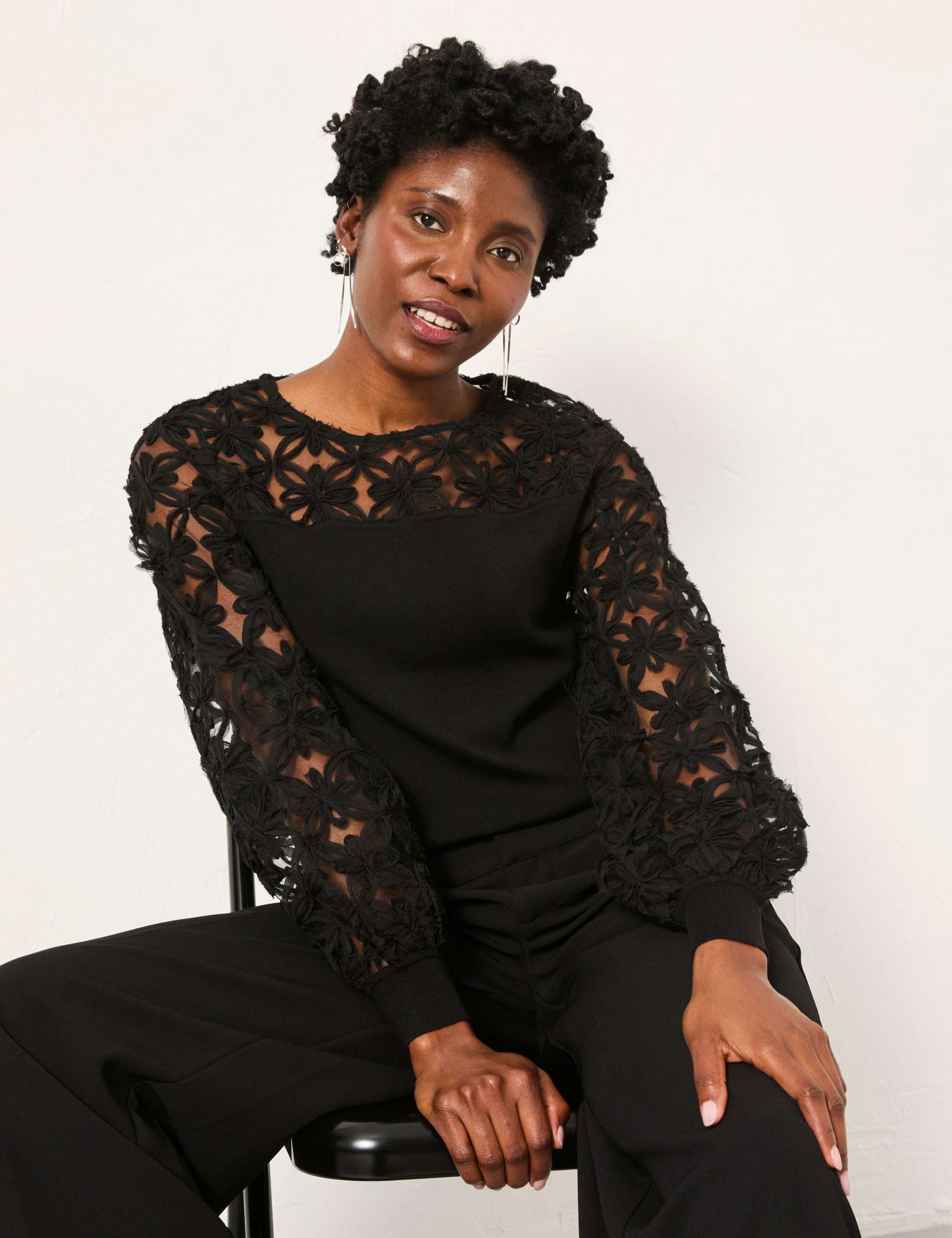 Cotton Rich Lace Insert Knitted Top 4 of 6
