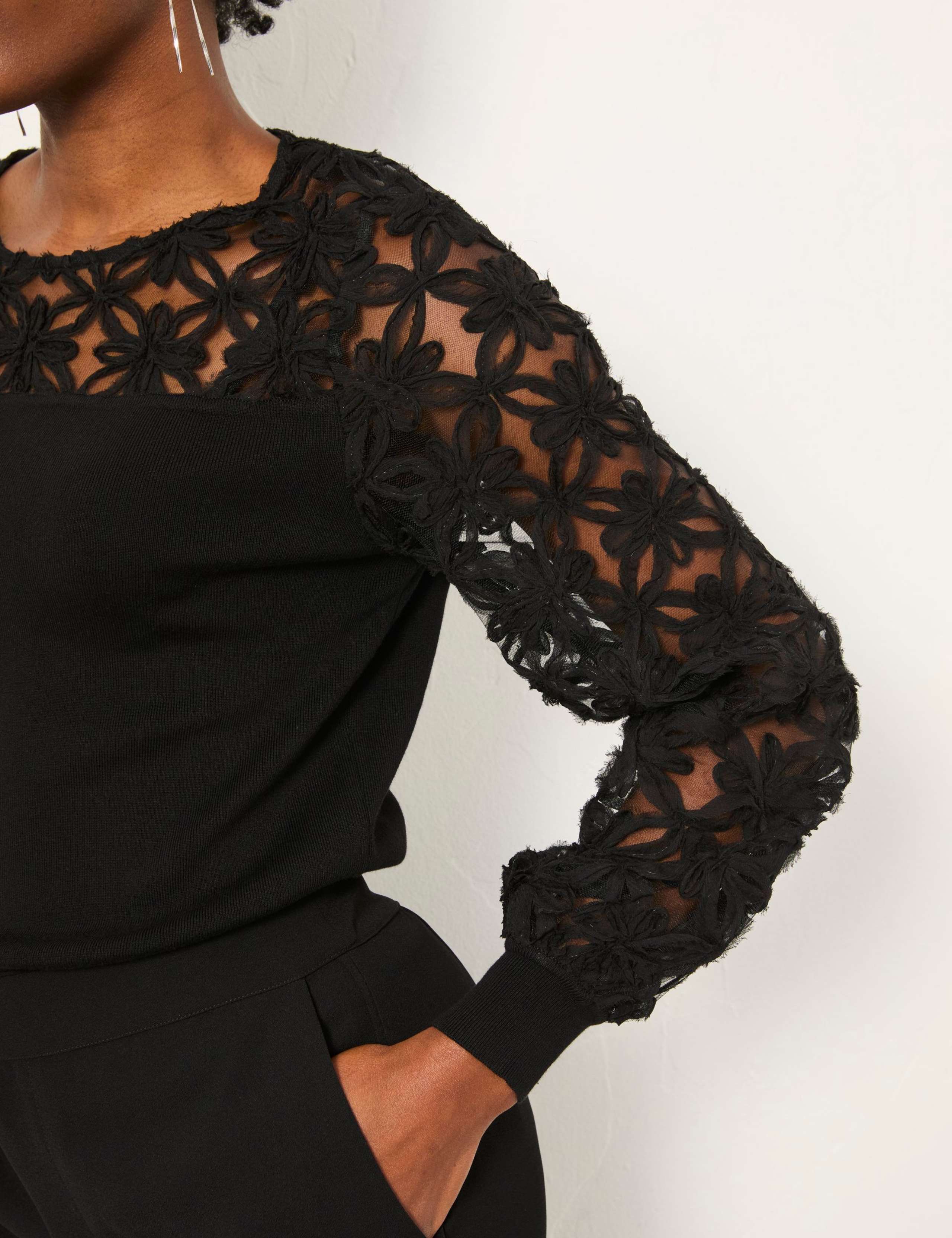 Cotton Rich Lace Insert Knitted Top 5 of 6