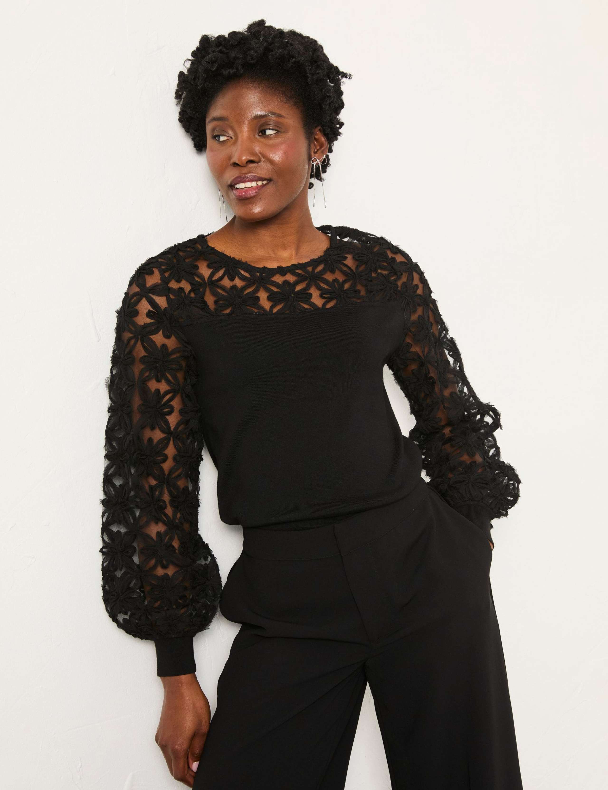 Cotton Rich Lace Insert Knitted Top 6 of 6