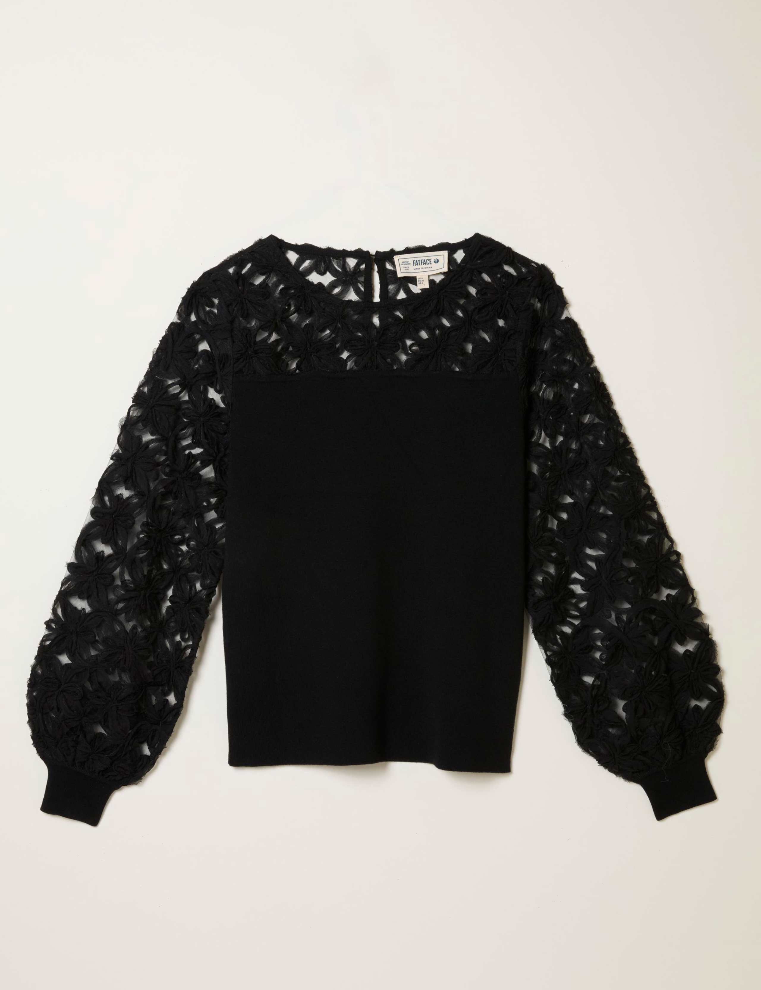 Cotton Rich Lace Insert Knitted Top 2 of 6