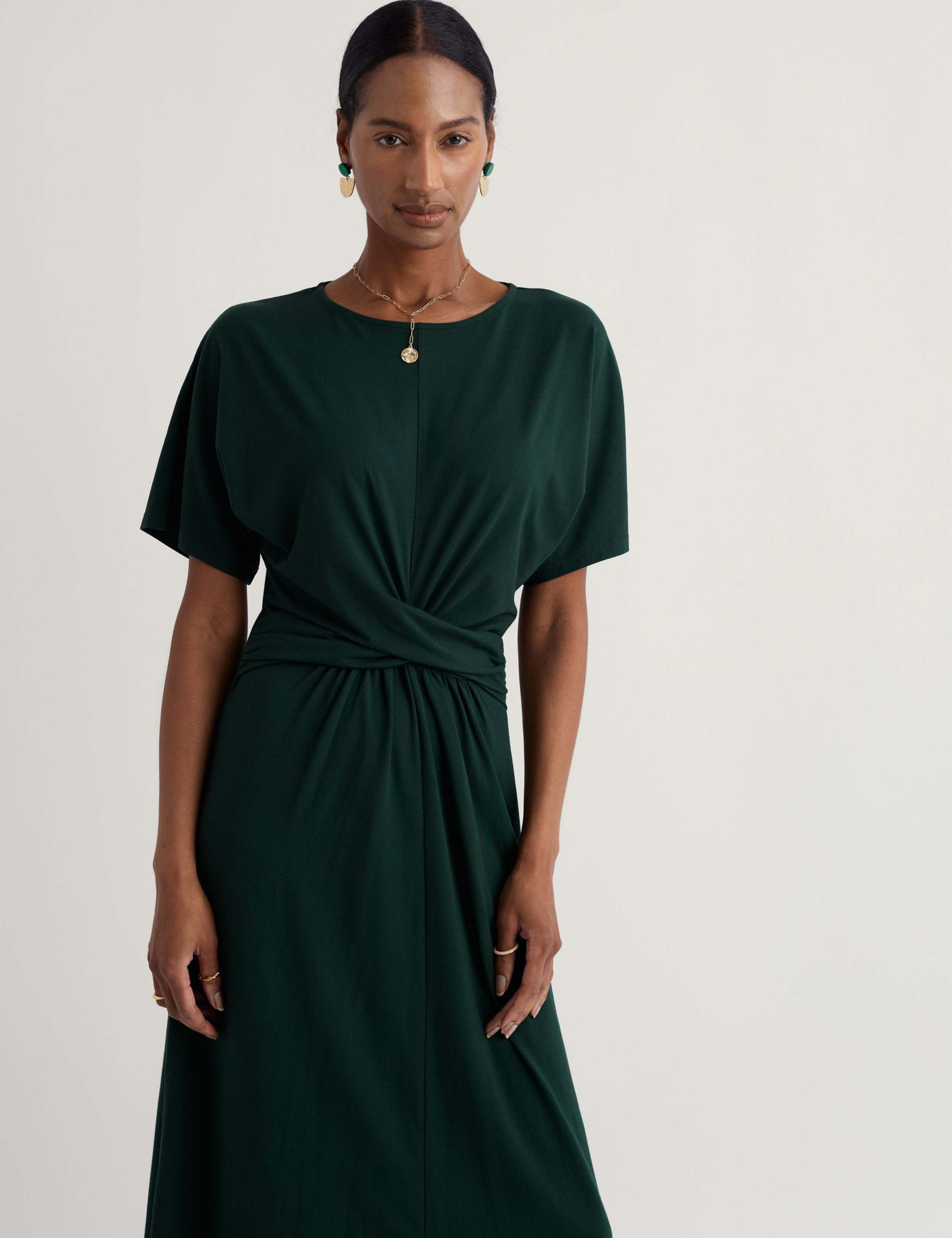 Cotton Rich Twist Front Midi Waisted Dress 4 of 5