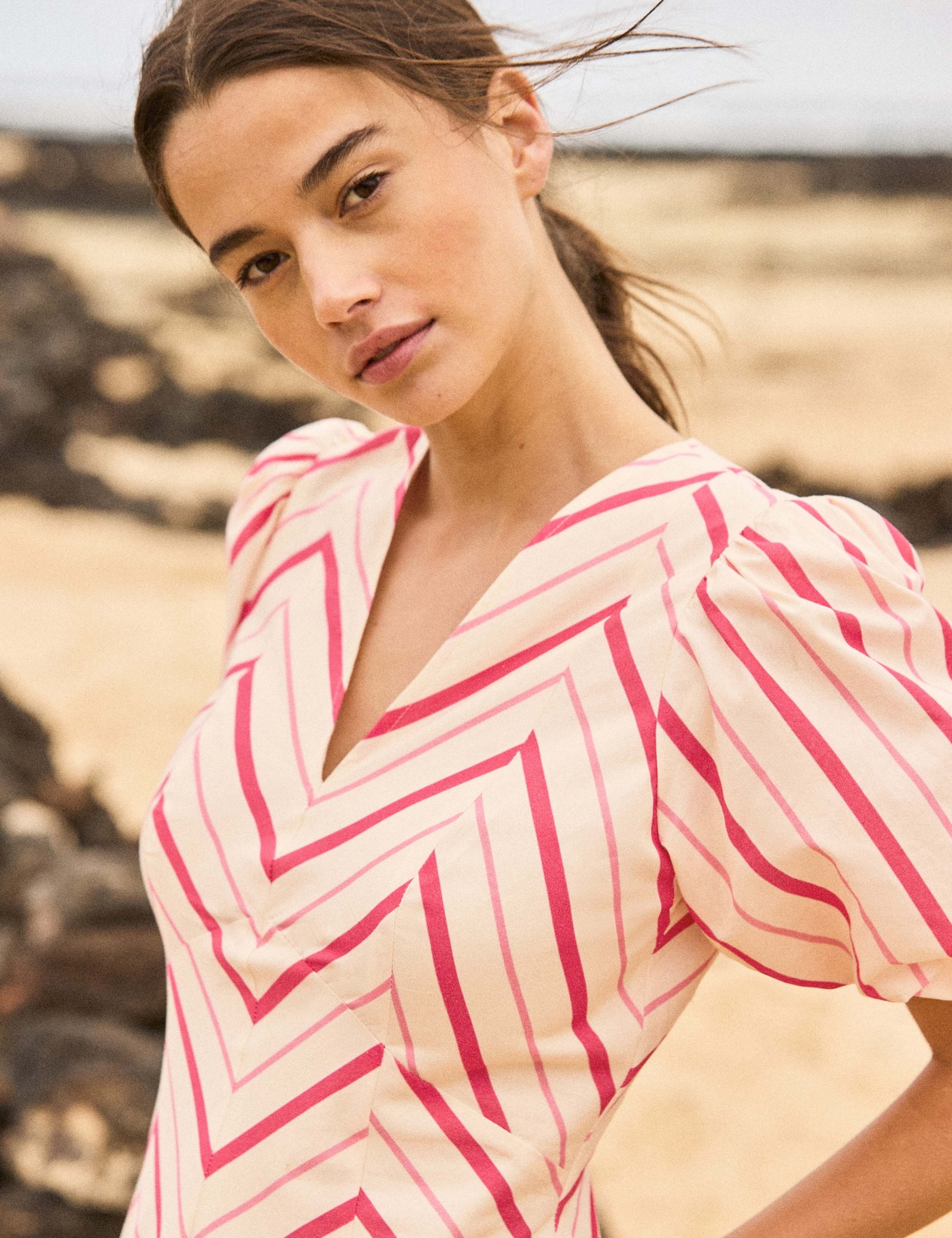 Pure Cotton Striped Puff Sleeve Midaxi Dress 2 of 7