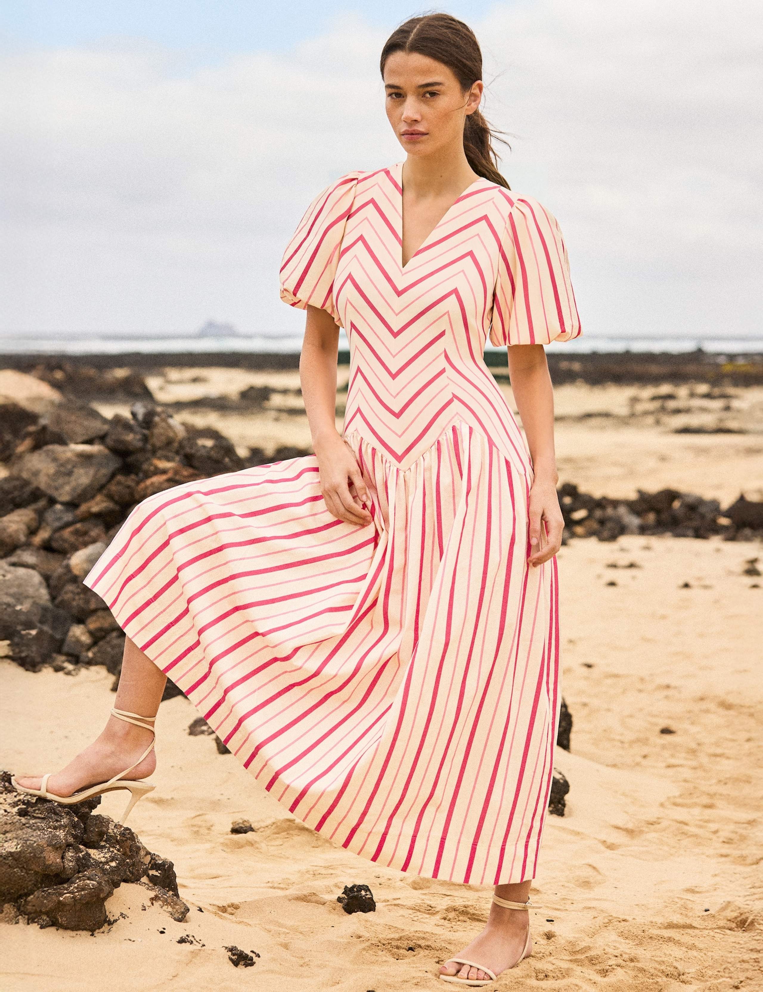 Pure Cotton Striped Puff Sleeve Midaxi Dress 3 of 7