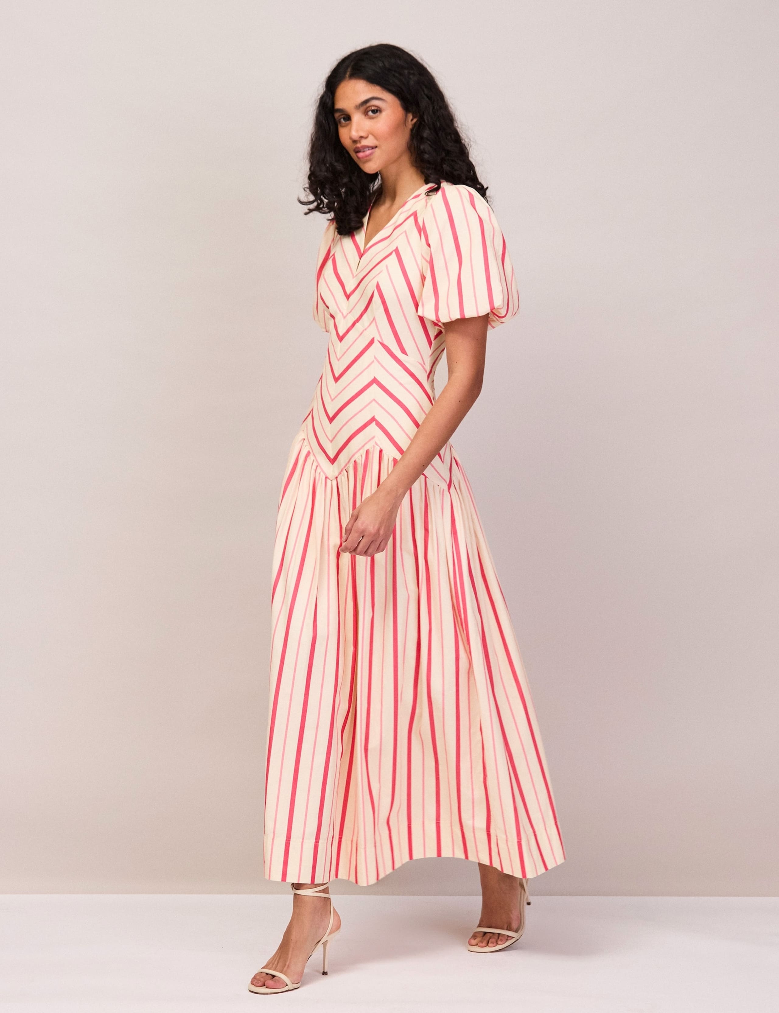 Pure Cotton Striped Puff Sleeve Midaxi Dress 6 of 7