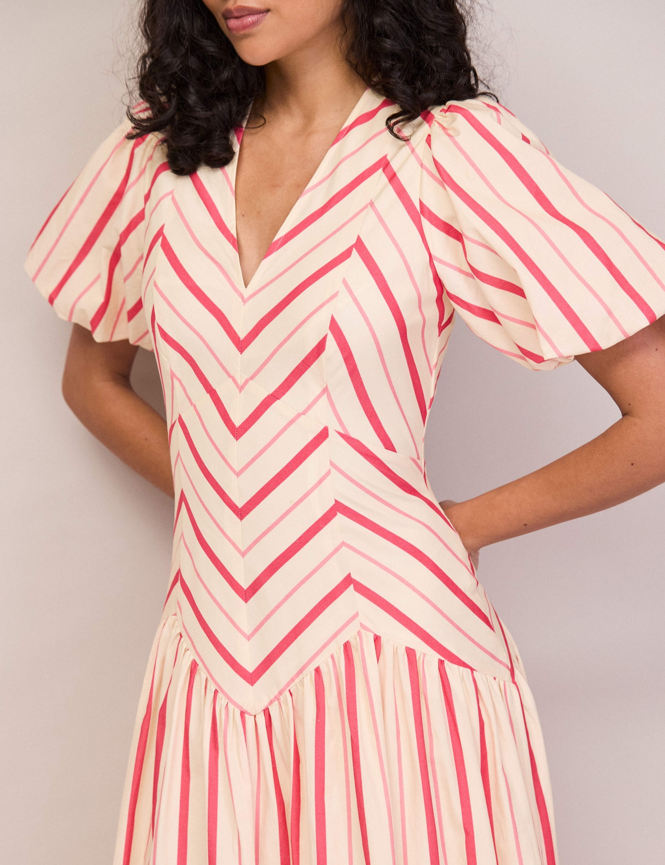 Pure Cotton Striped Puff Sleeve Midaxi Dress 7 of 7