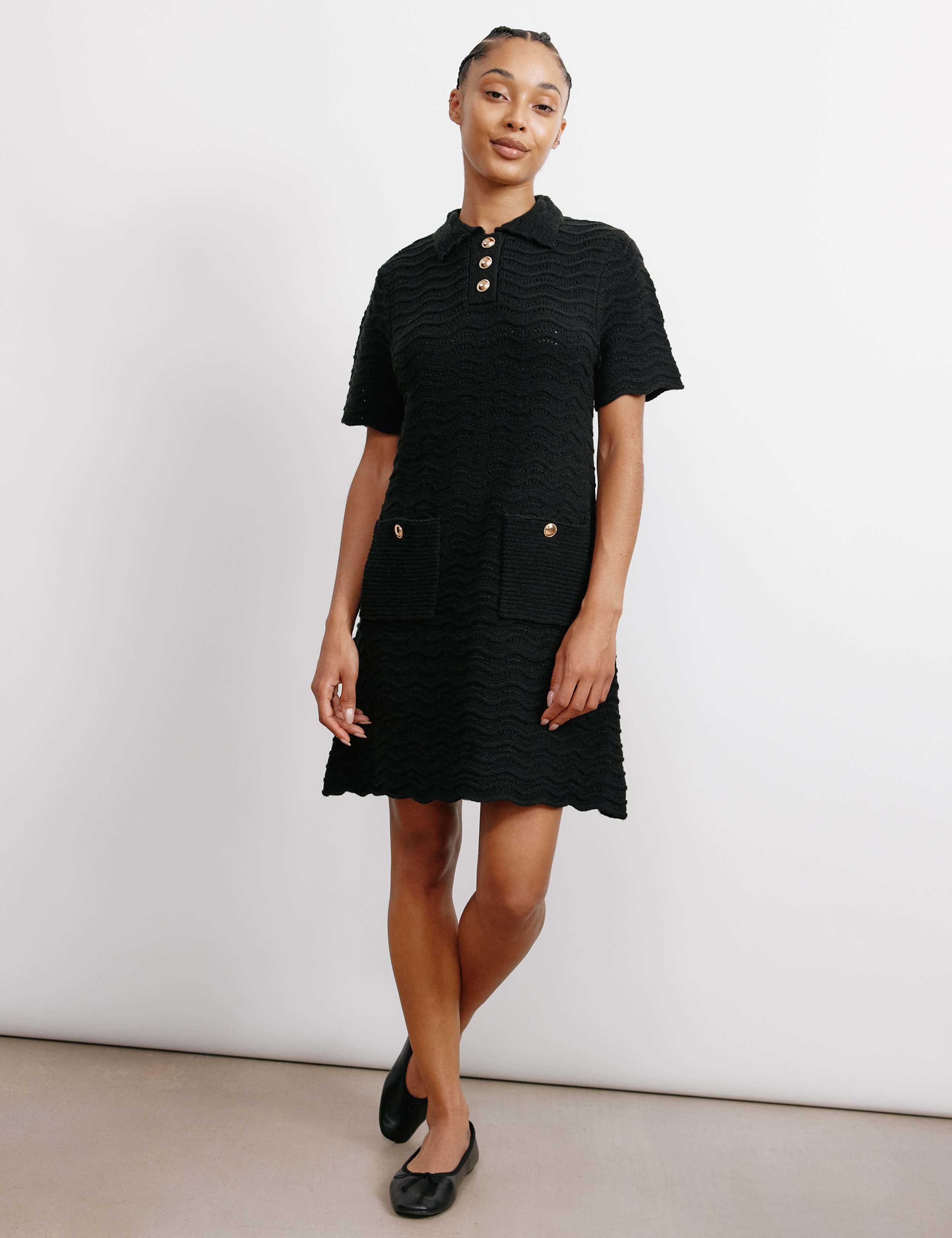 Textured Mini Shift Dress with Wool 1 of 4