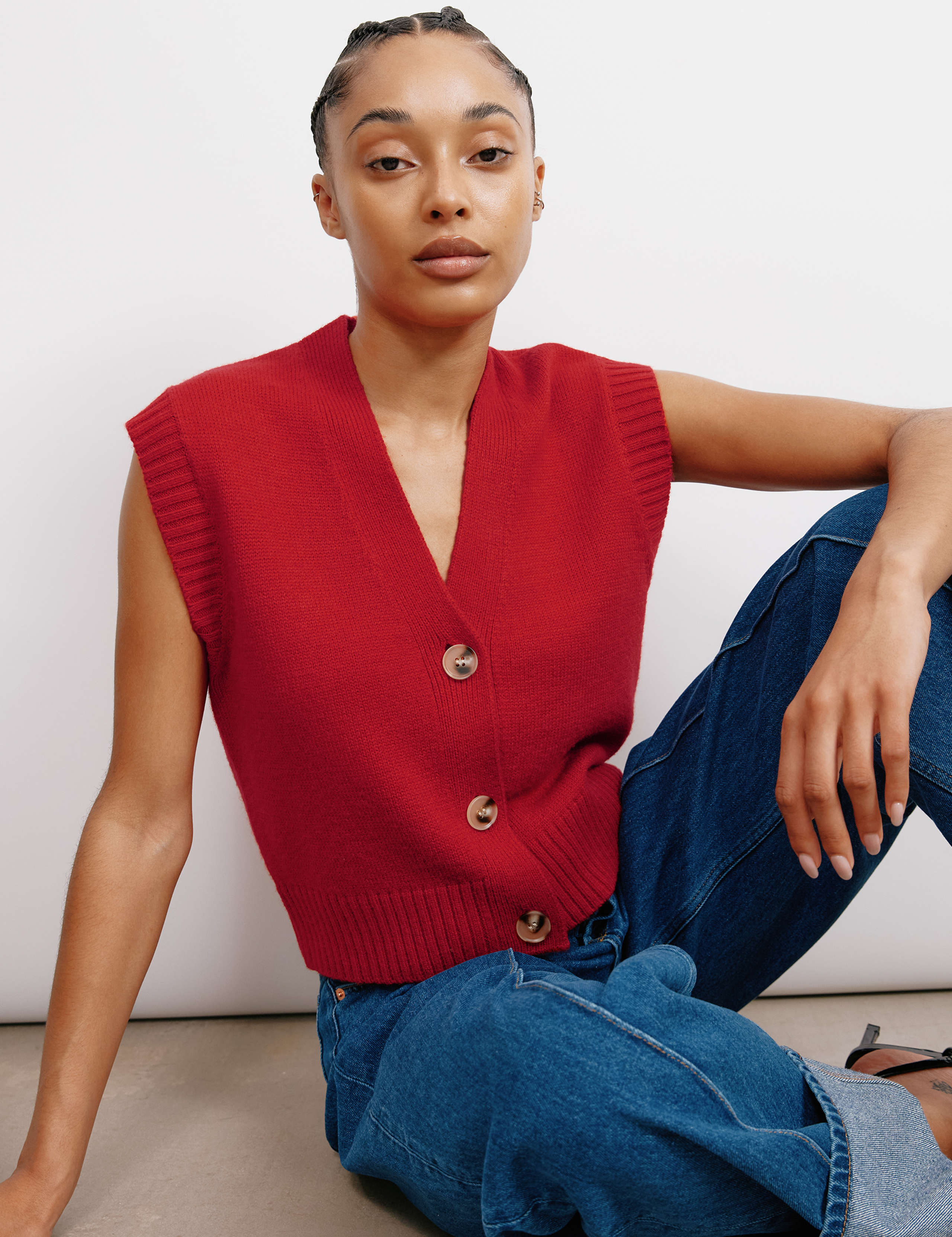 V-Neck Button Detail Knitted Vest 1 of 5