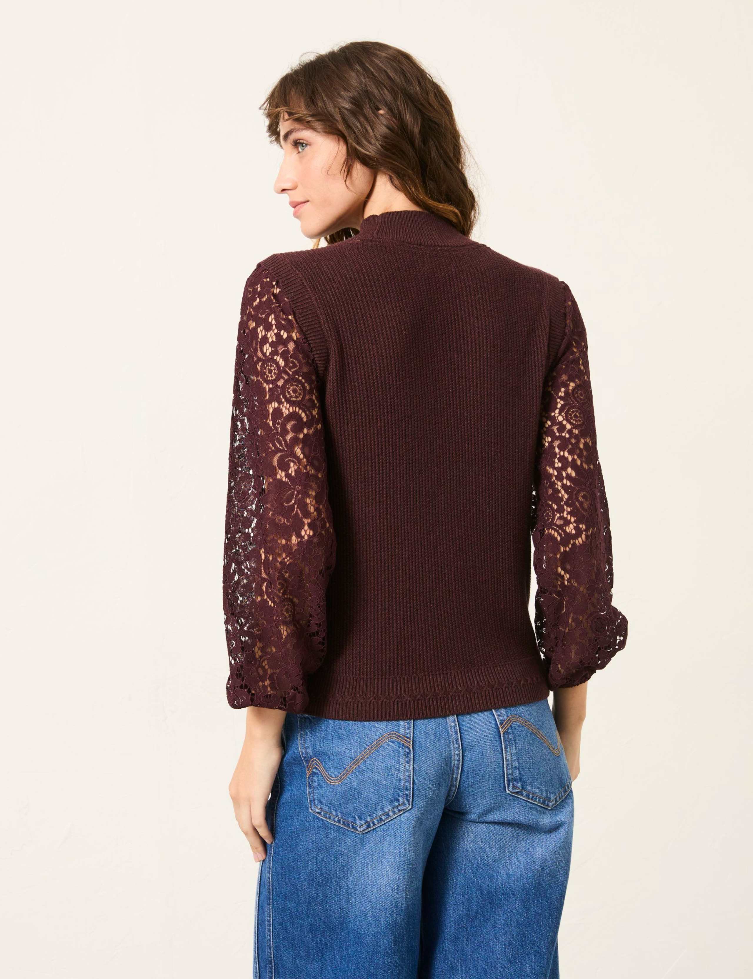 Cotton Rich Lace Textured Crew Neck Jumper 3 of 6