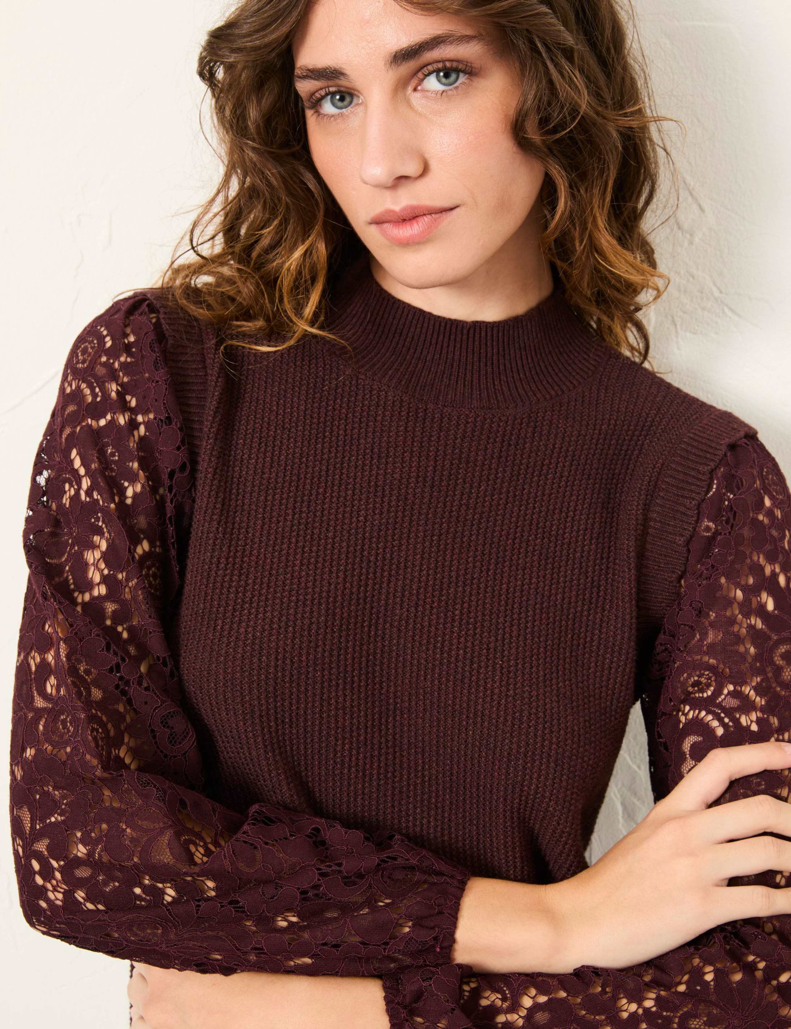 Cotton Rich Lace Textured Crew Neck Jumper 4 of 6