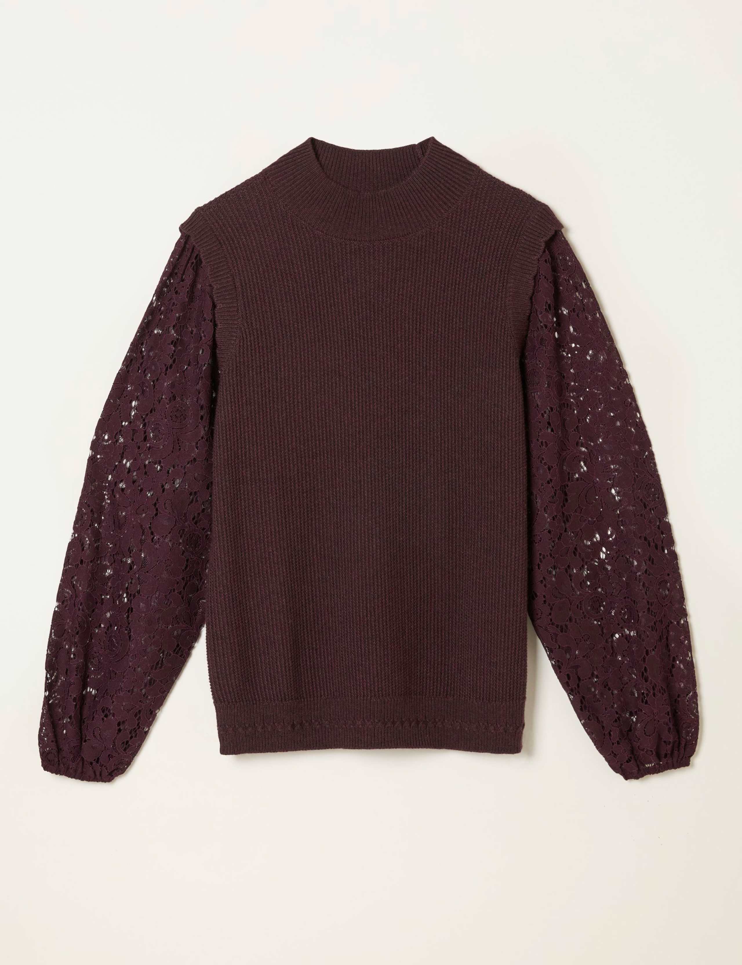 Cotton Rich Lace Textured Crew Neck Jumper 2 of 6