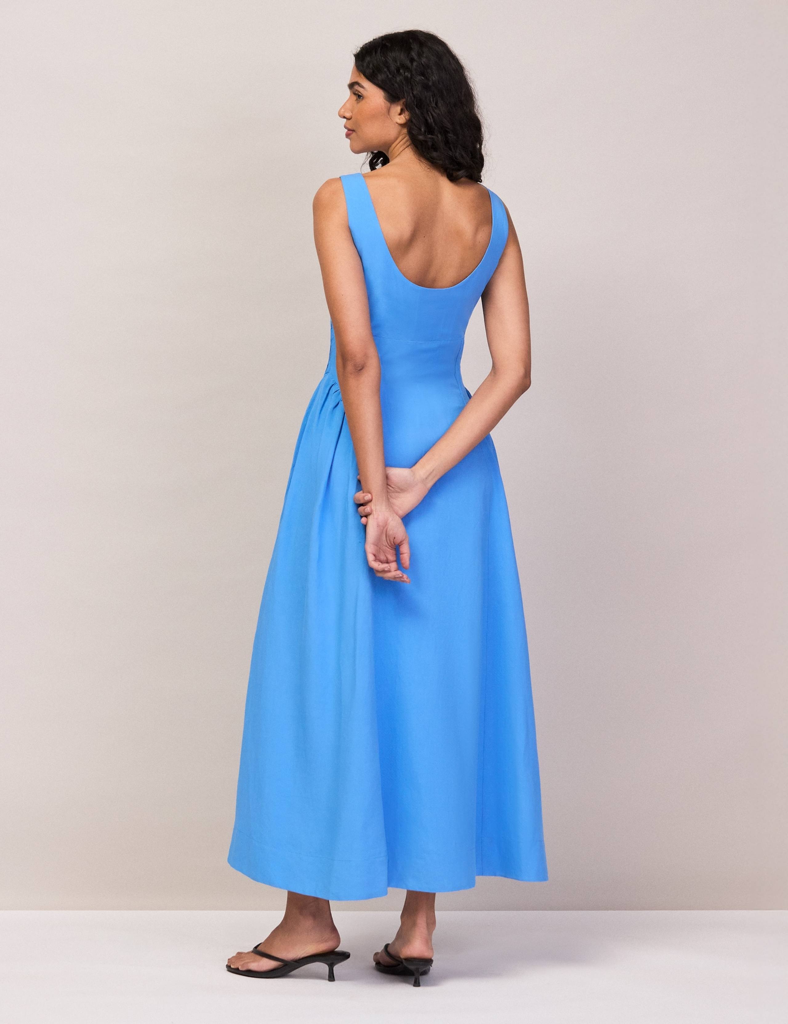 Scoop Neck Midaxi Skater Dress with Linen 3 of 5