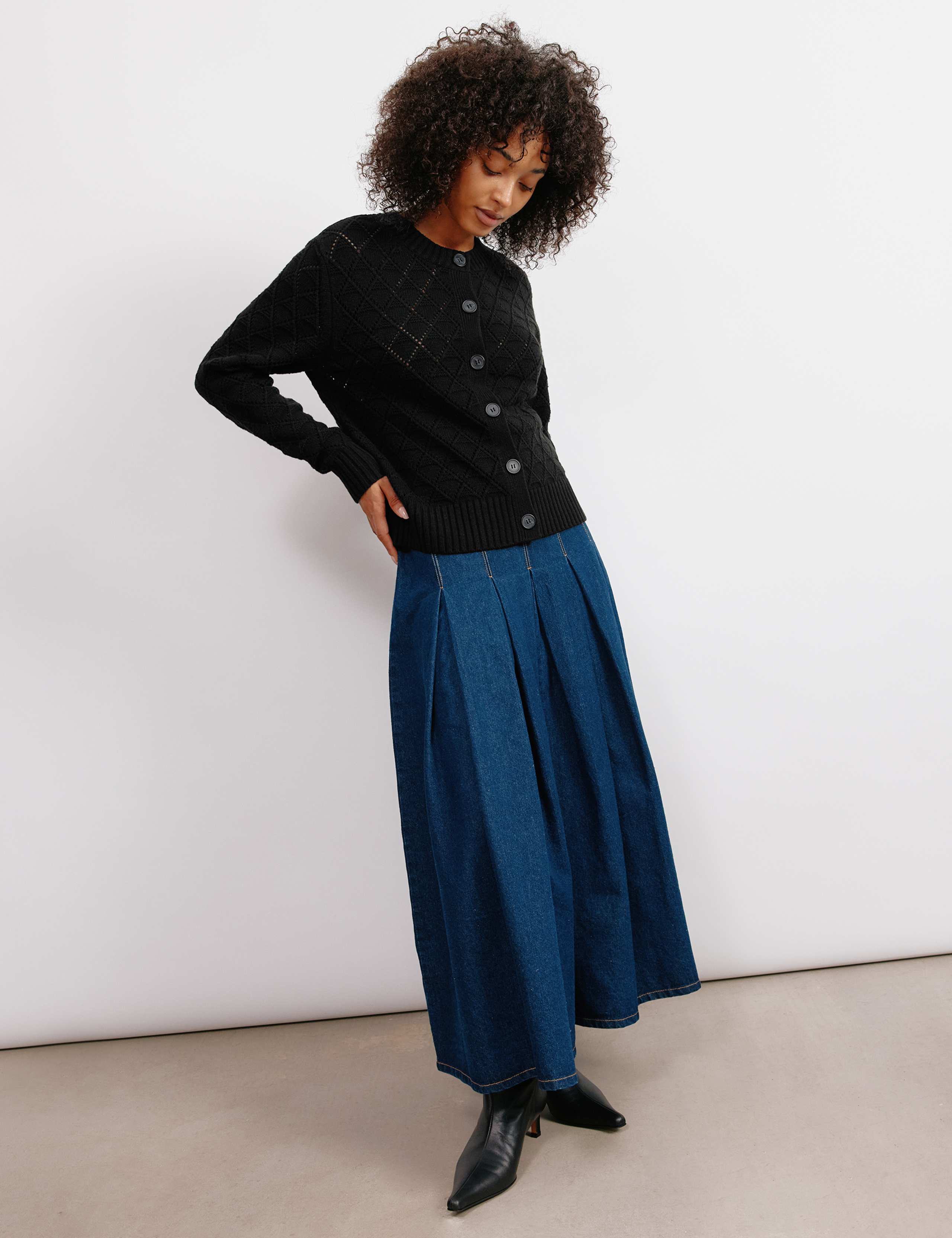 Pointelle Crew Neck Cardigan with Wool 4 of 6