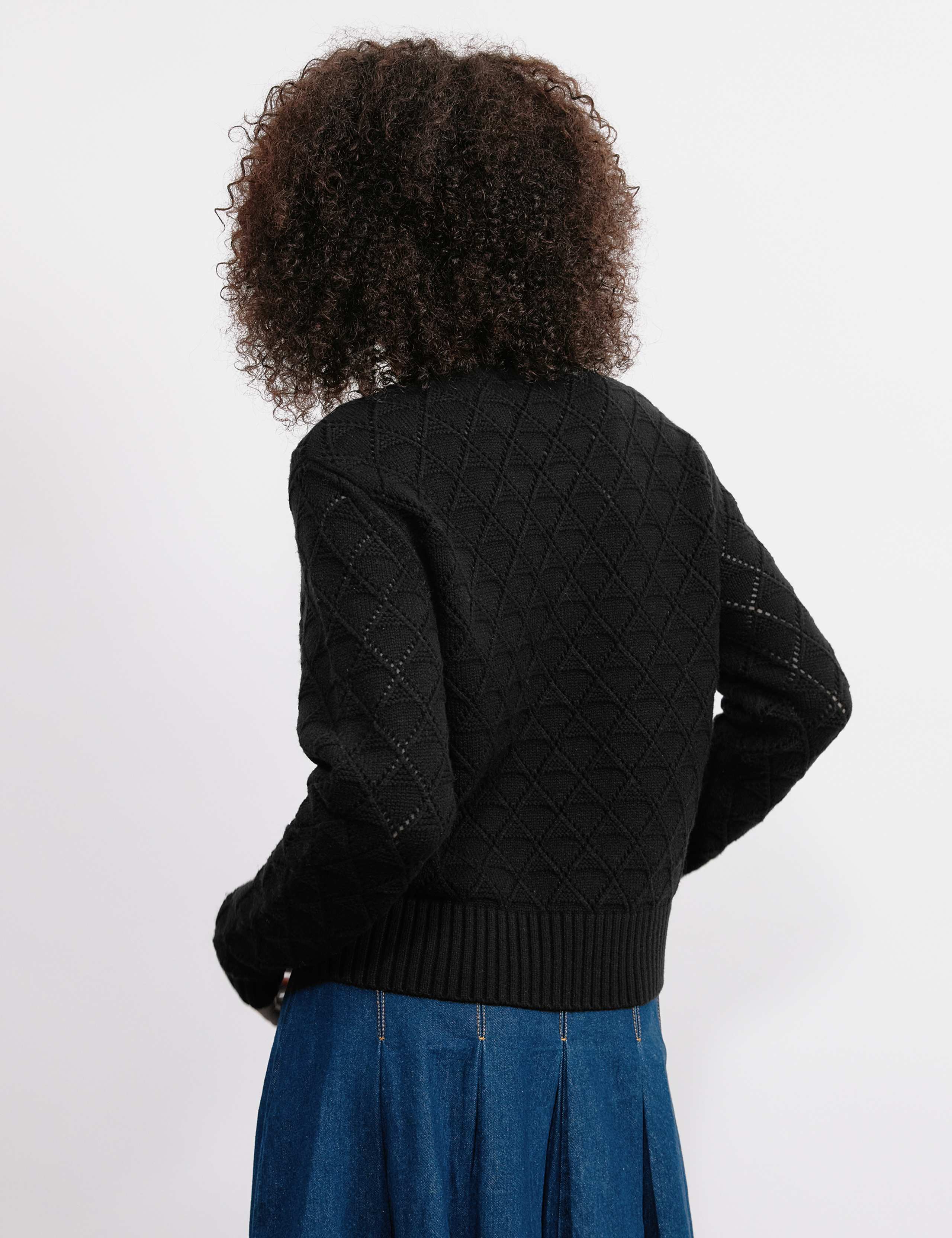 Pointelle Crew Neck Cardigan with Wool 5 of 6