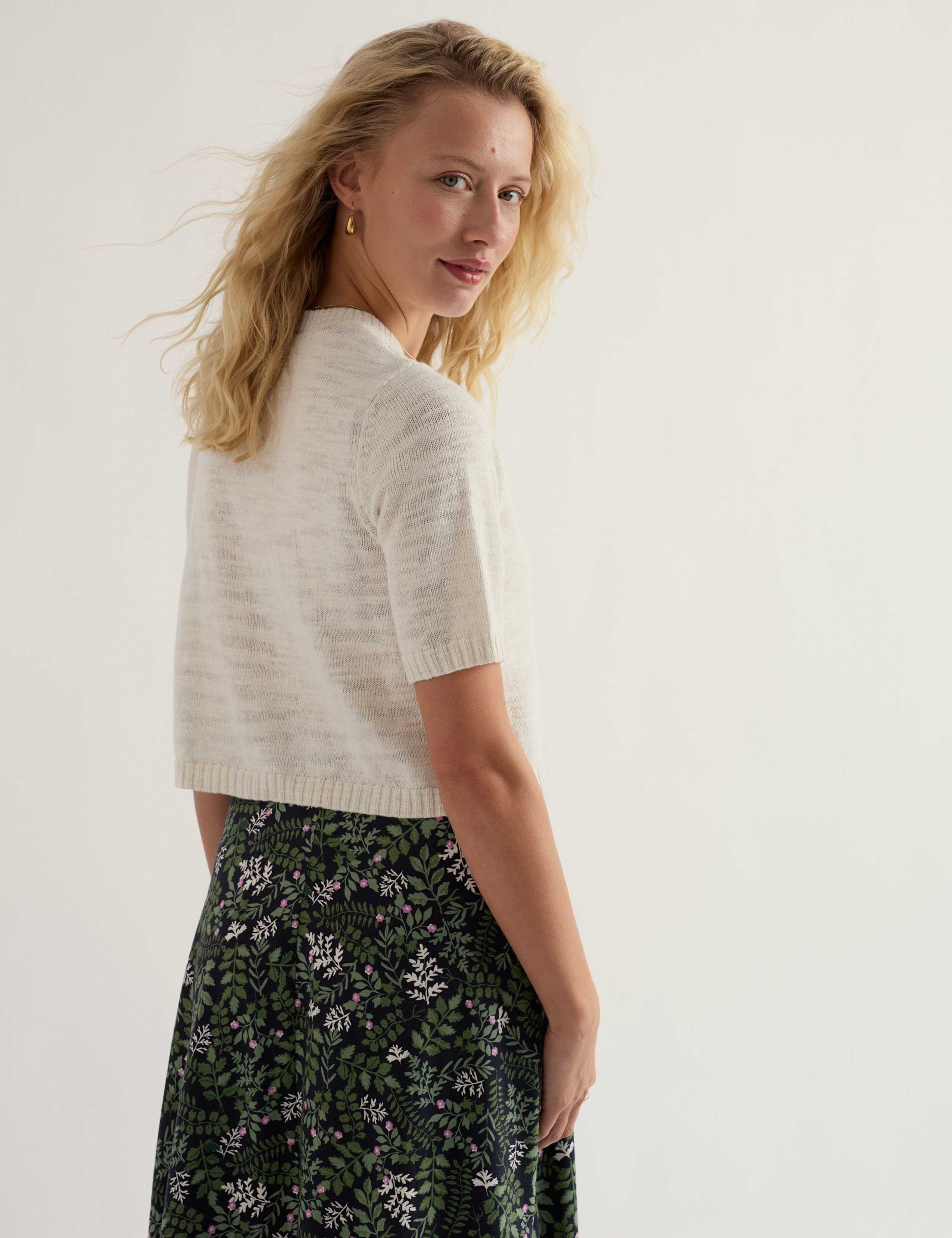 Cotton Rich Relaxed Cardigan with Linen 4 of 5