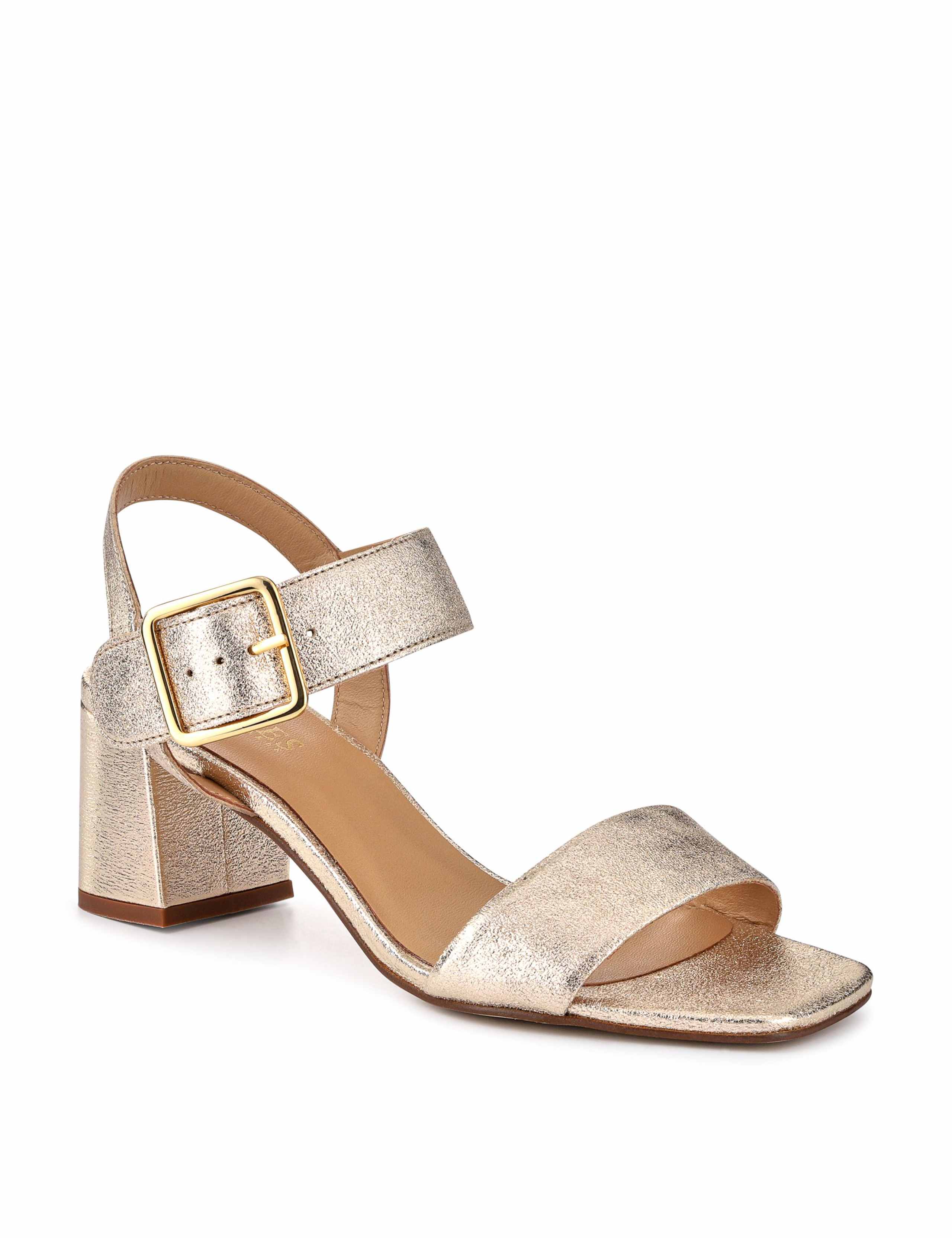 Leather Metallic Buckle Block Heel Sandals 3 of 6