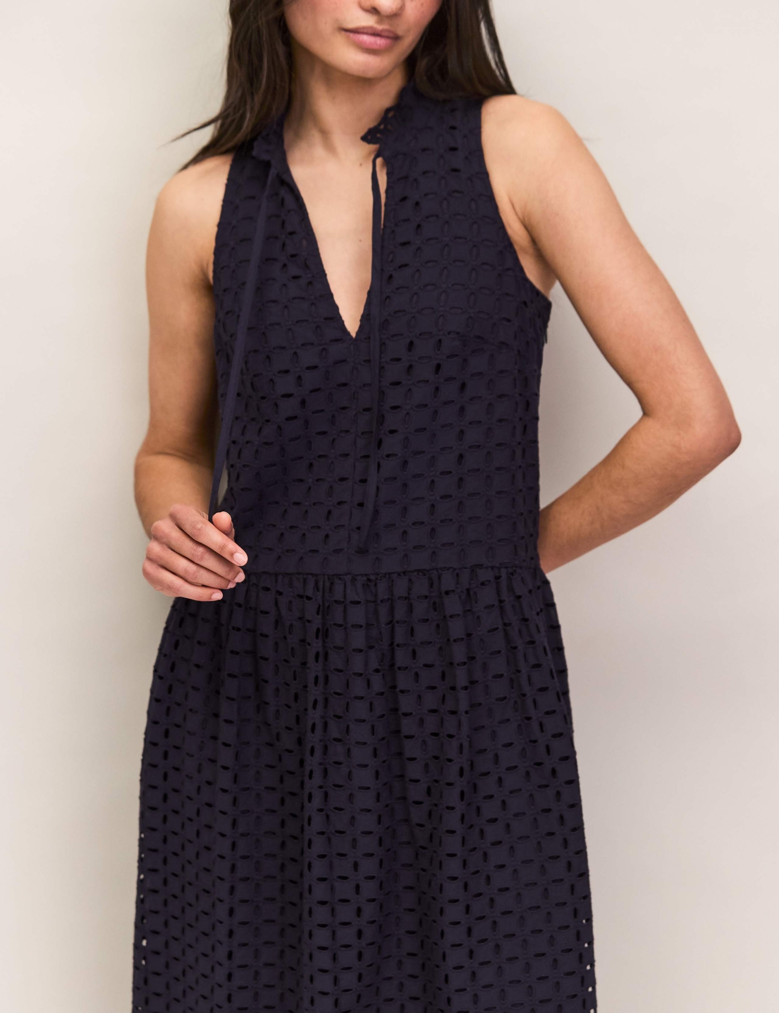 Pure Cotton Broderie V-Neck Midi Column Dress 4 of 6