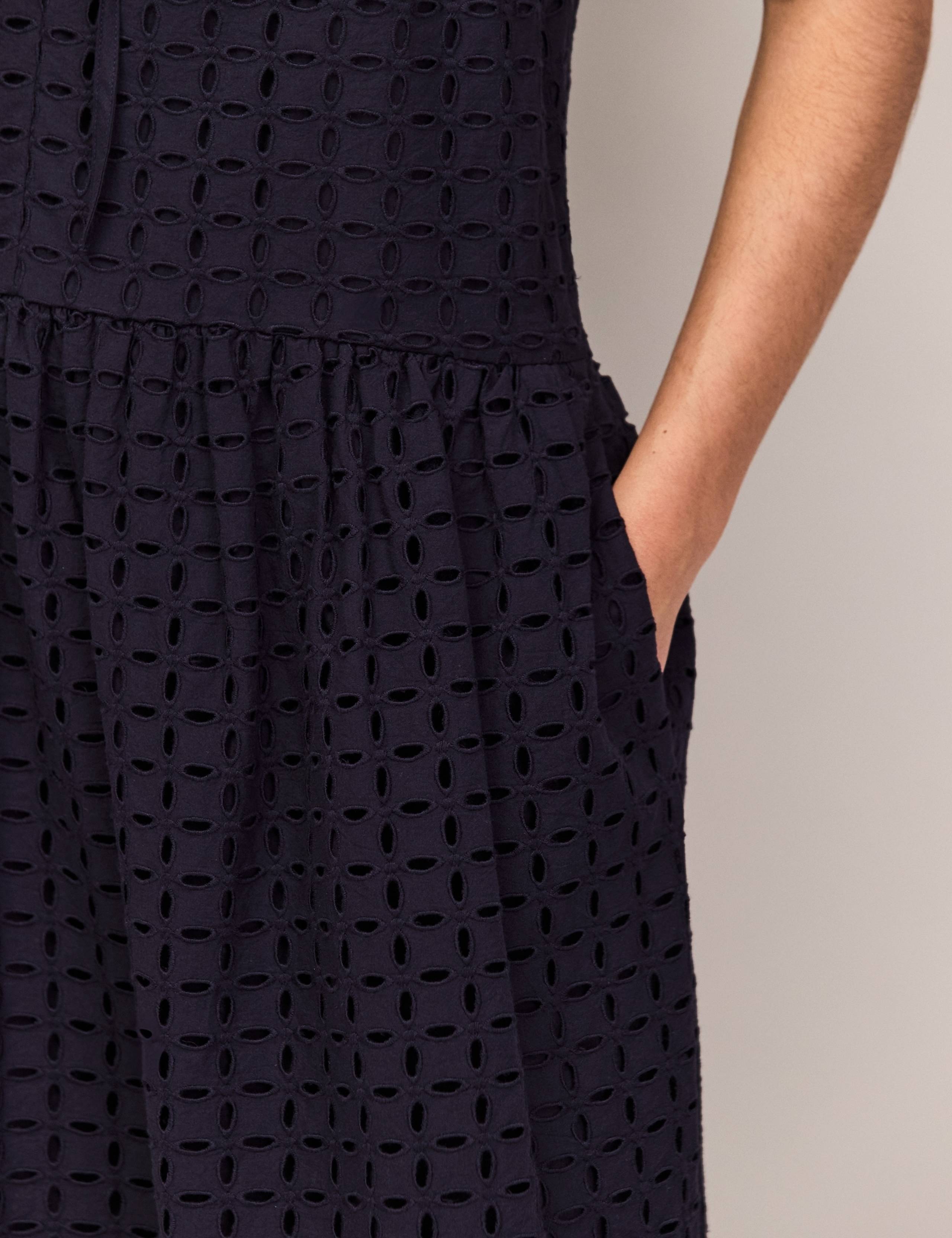 Pure Cotton Broderie V-Neck Midi Column Dress 6 of 6