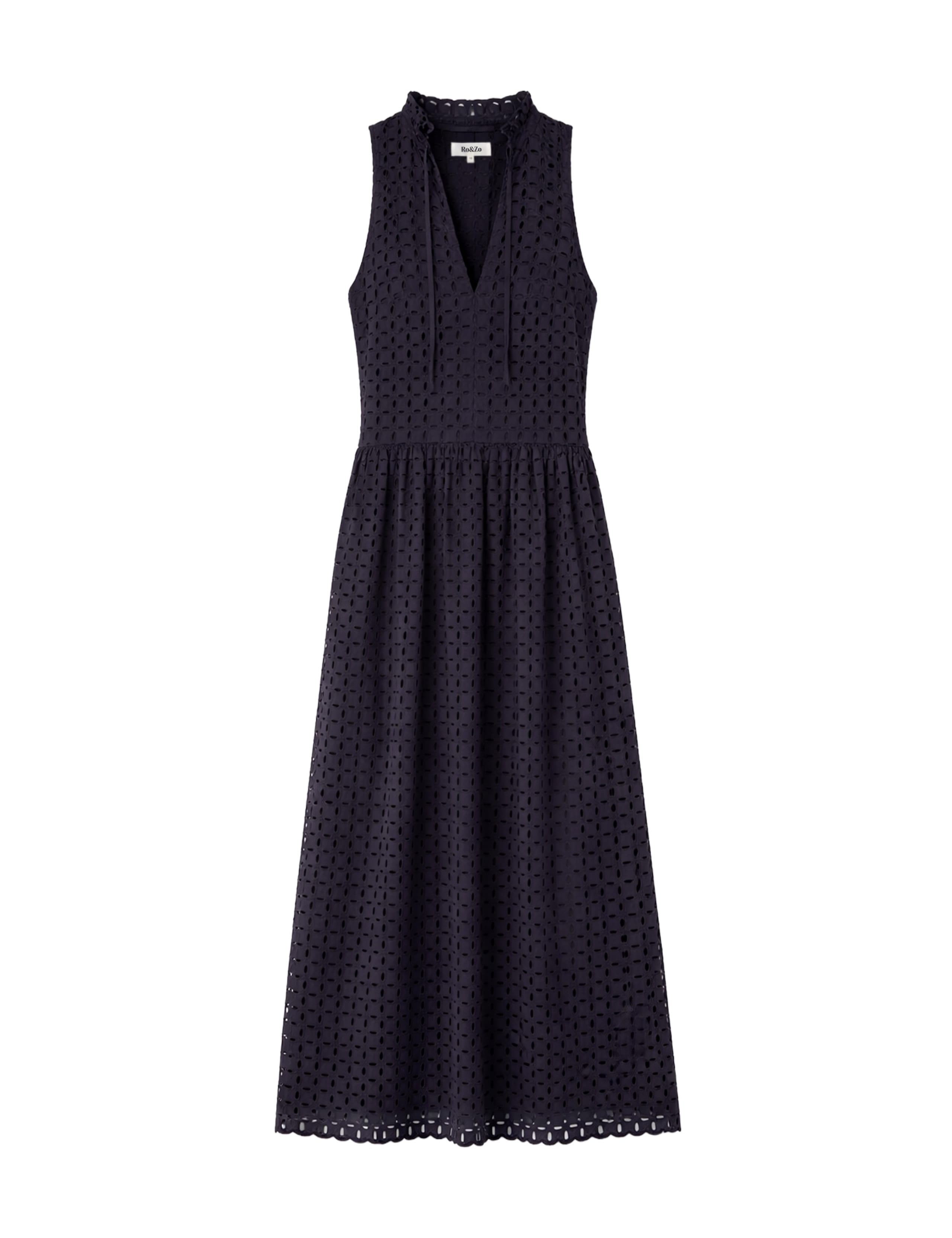 Pure Cotton Broderie V-Neck Midi Column Dress 2 of 6