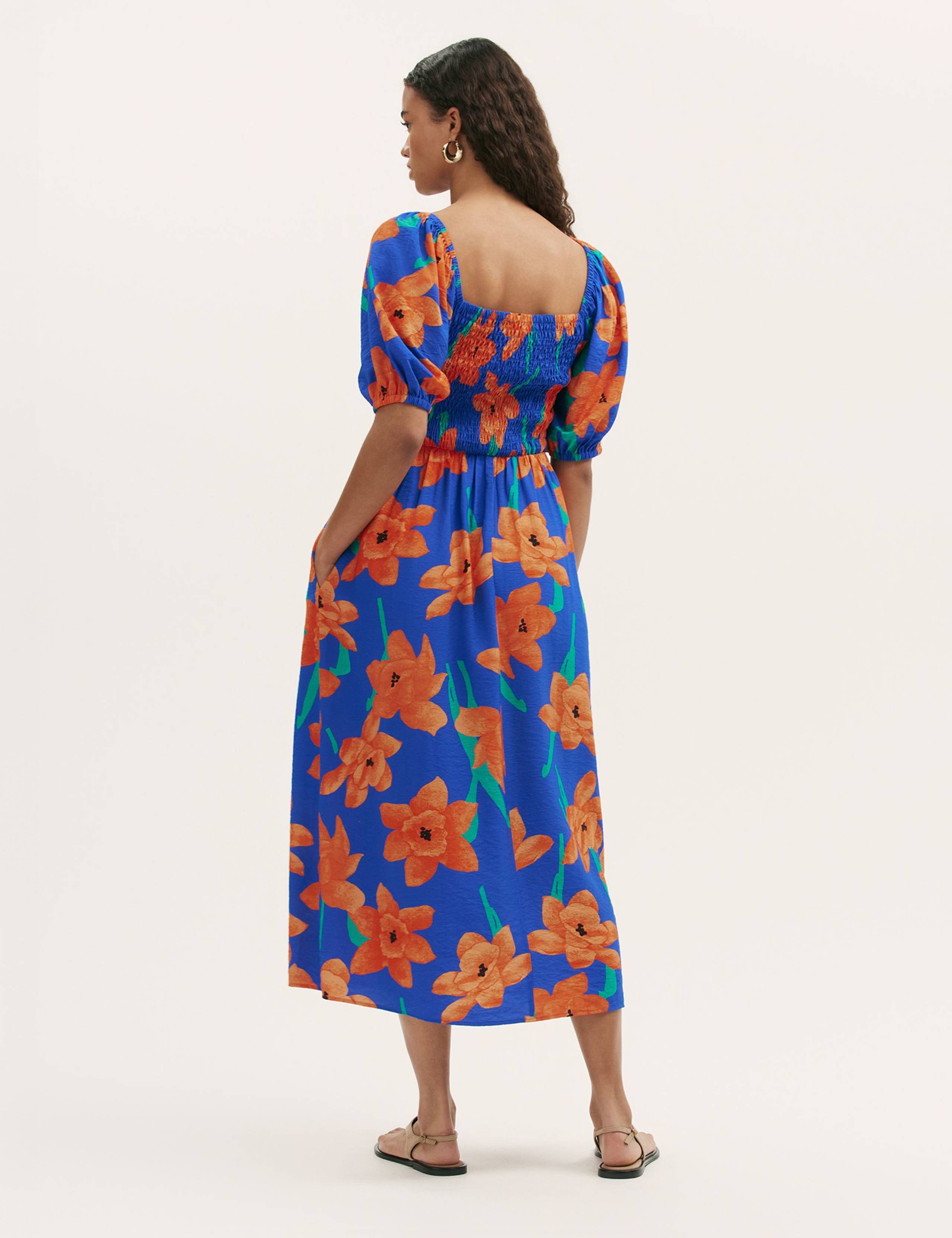 Floral Square Neck Midi Shirred Dress 2 of 4