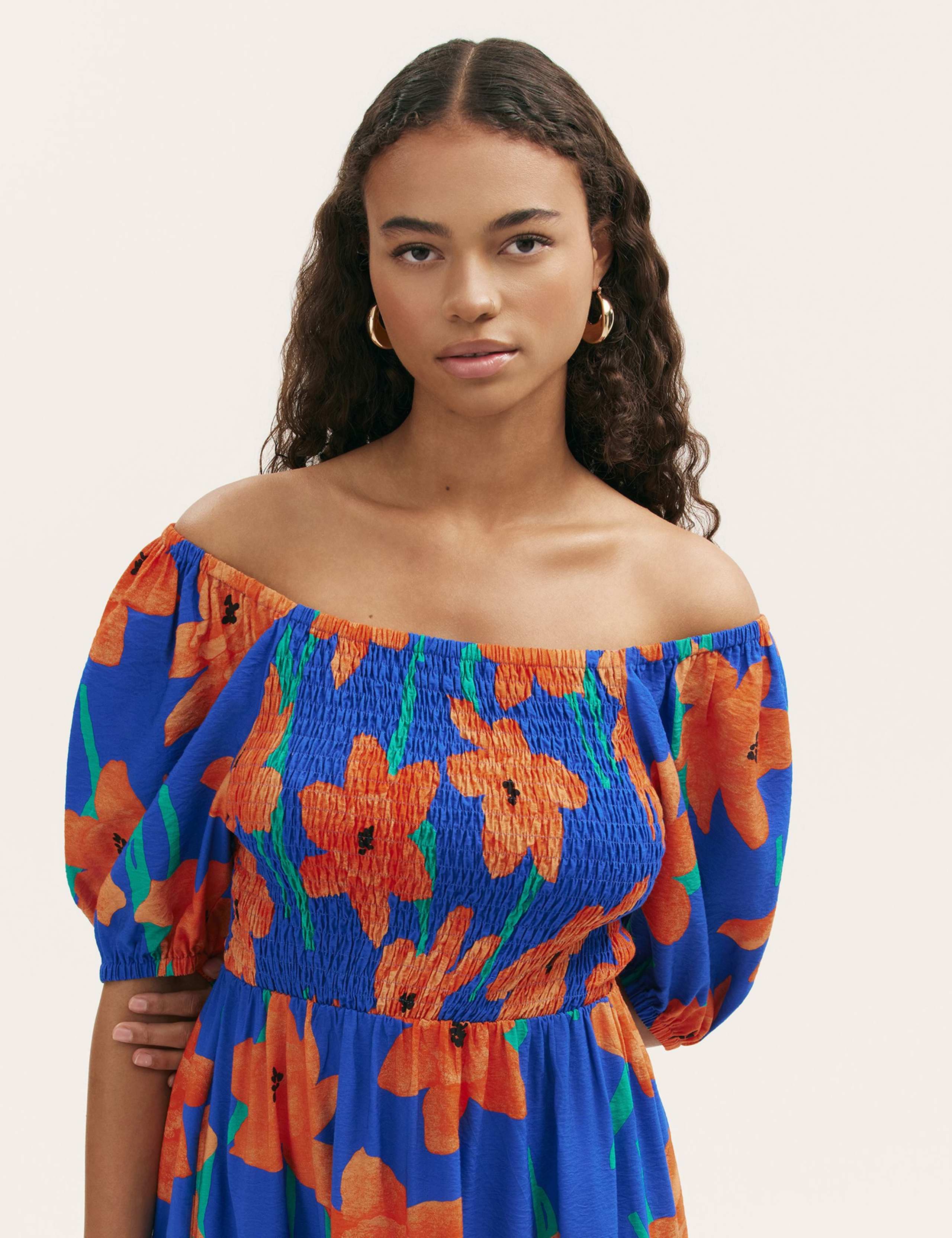 Floral Square Neck Midi Shirred Dress 4 of 4