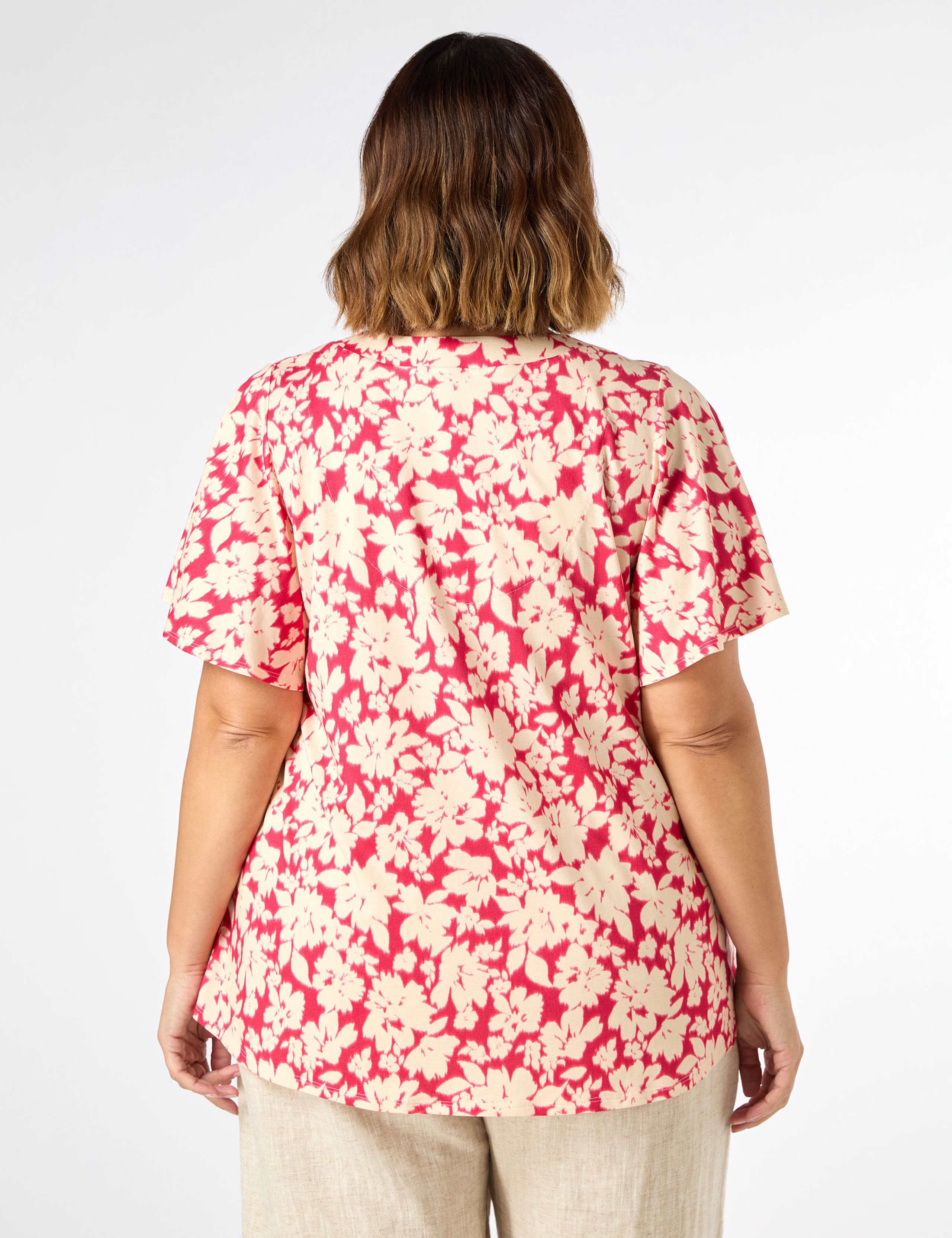 Jersey Floral V-Neck Pleat Detail Top 3 of 3