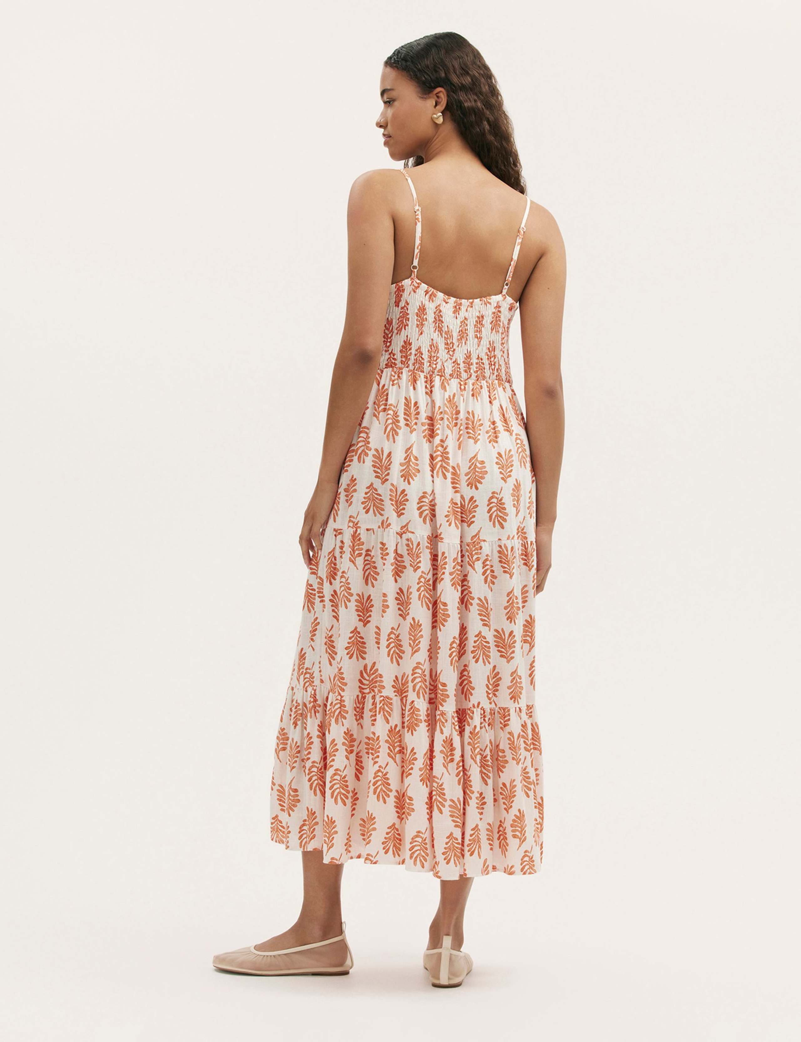 Pure Cotton Leaf Print V-Neck Midi Dress 2 of 4