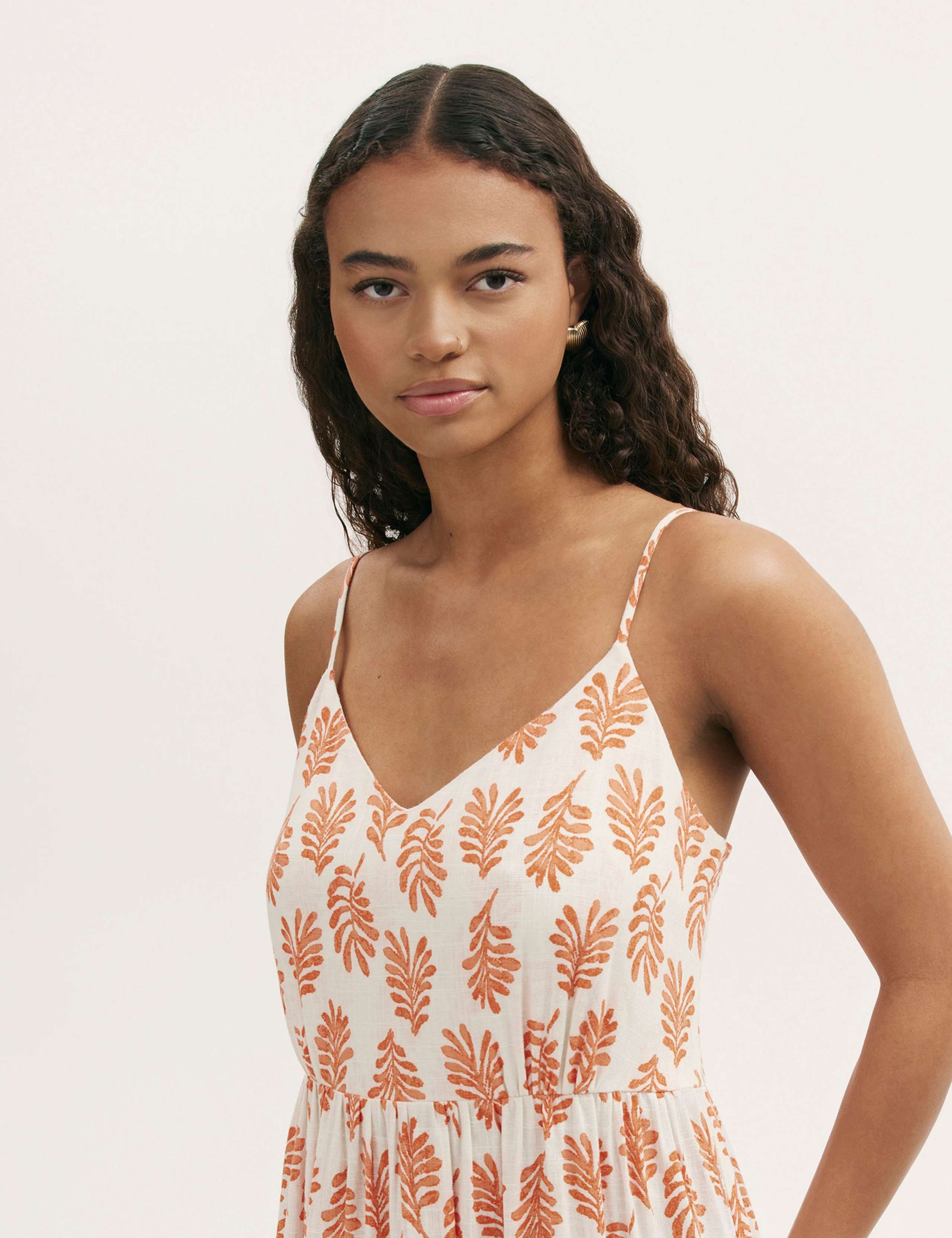 Pure Cotton Leaf Print V-Neck Midi Dress 4 of 4