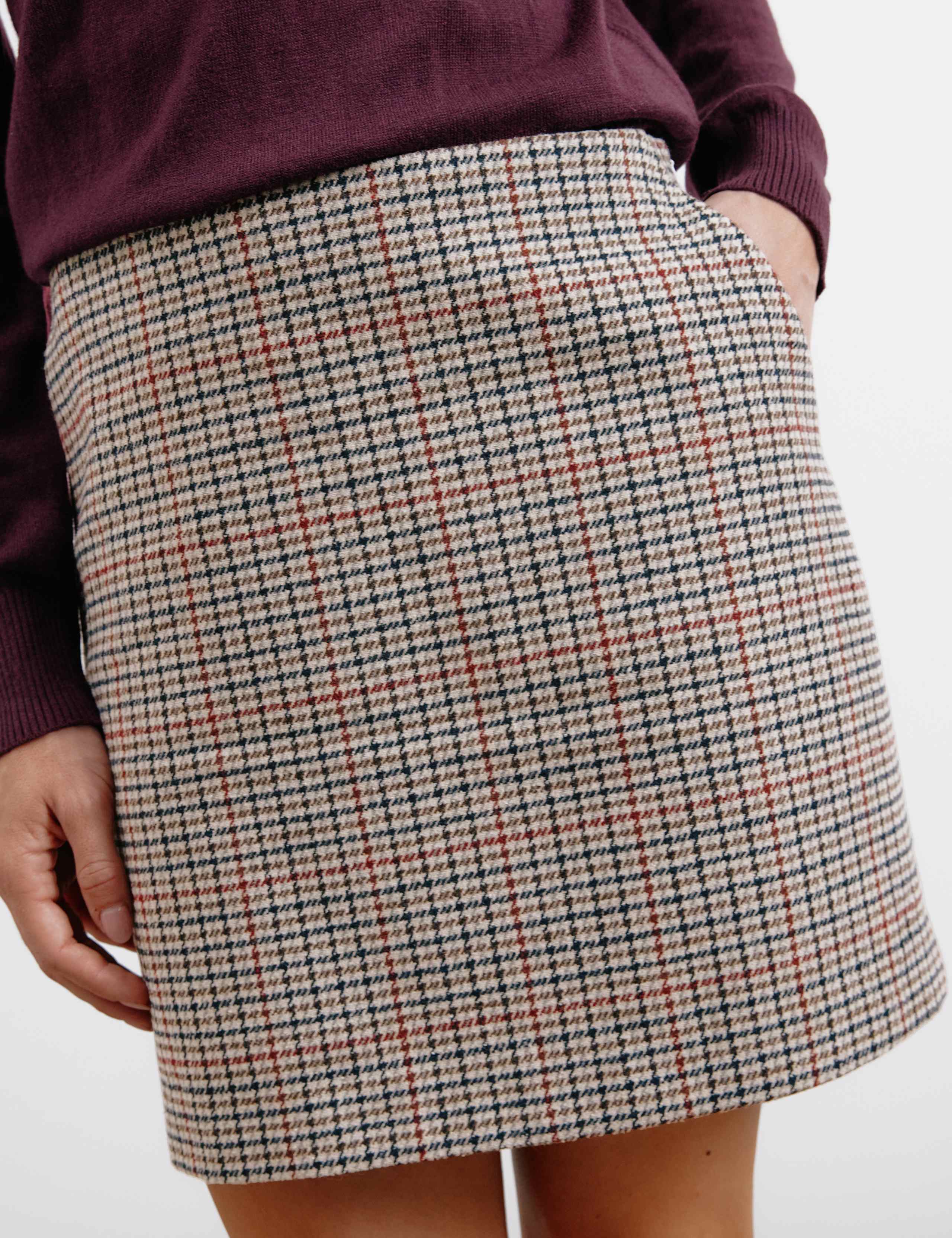 Checked Mini Pencil Skirt with Wool 5 of 6