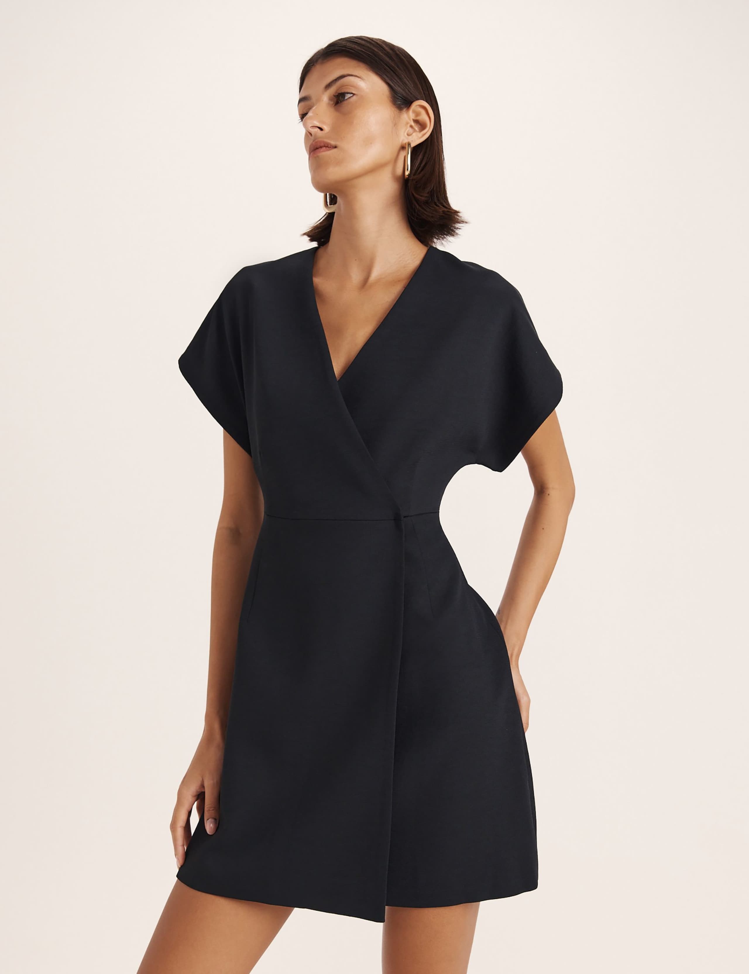 Textured V-Neck Mini Wrap Dress 7 of 7