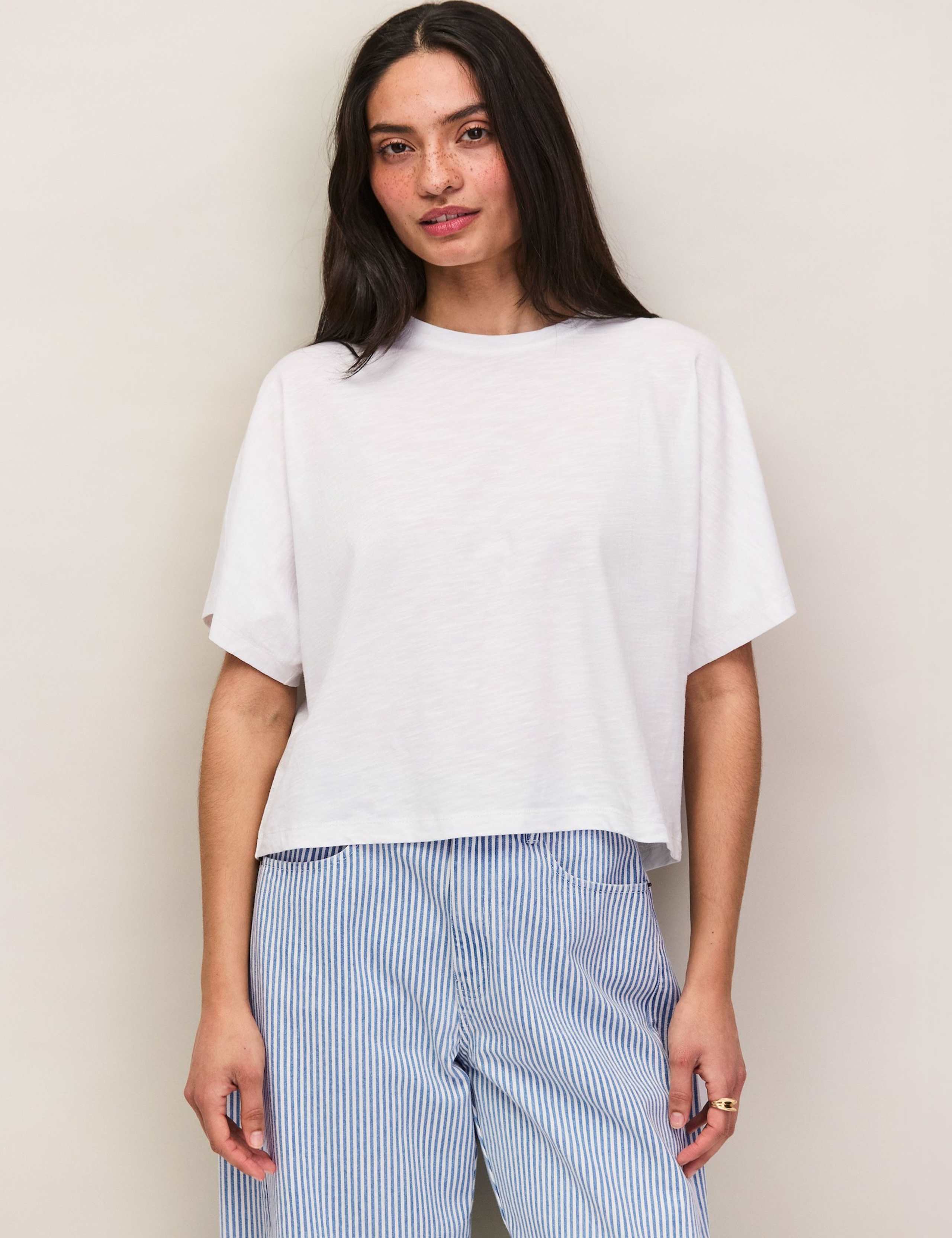Pure Cotton Jersey Relaxed Cropped T-Shirt 1 of 5