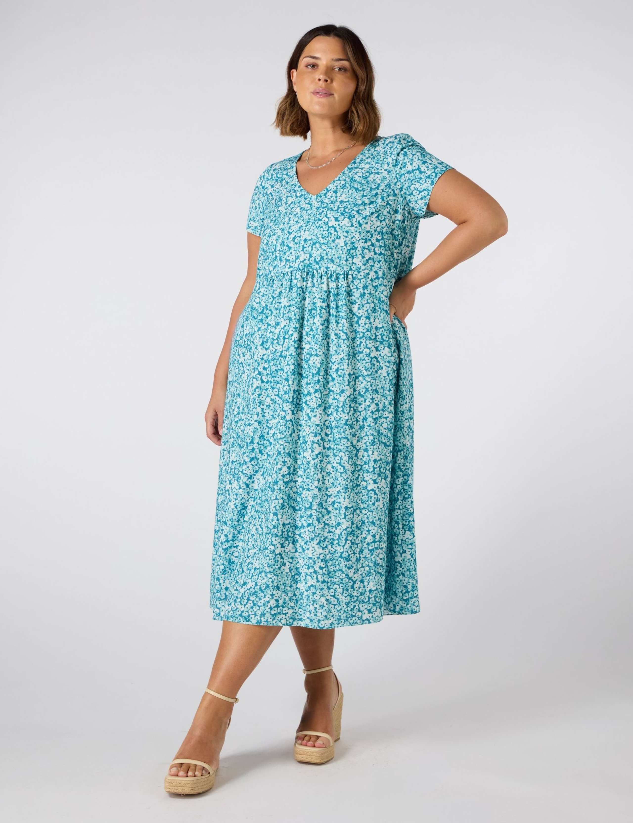 Ditsy Floral V-Neck Midi Waisted Dress 1 of 3