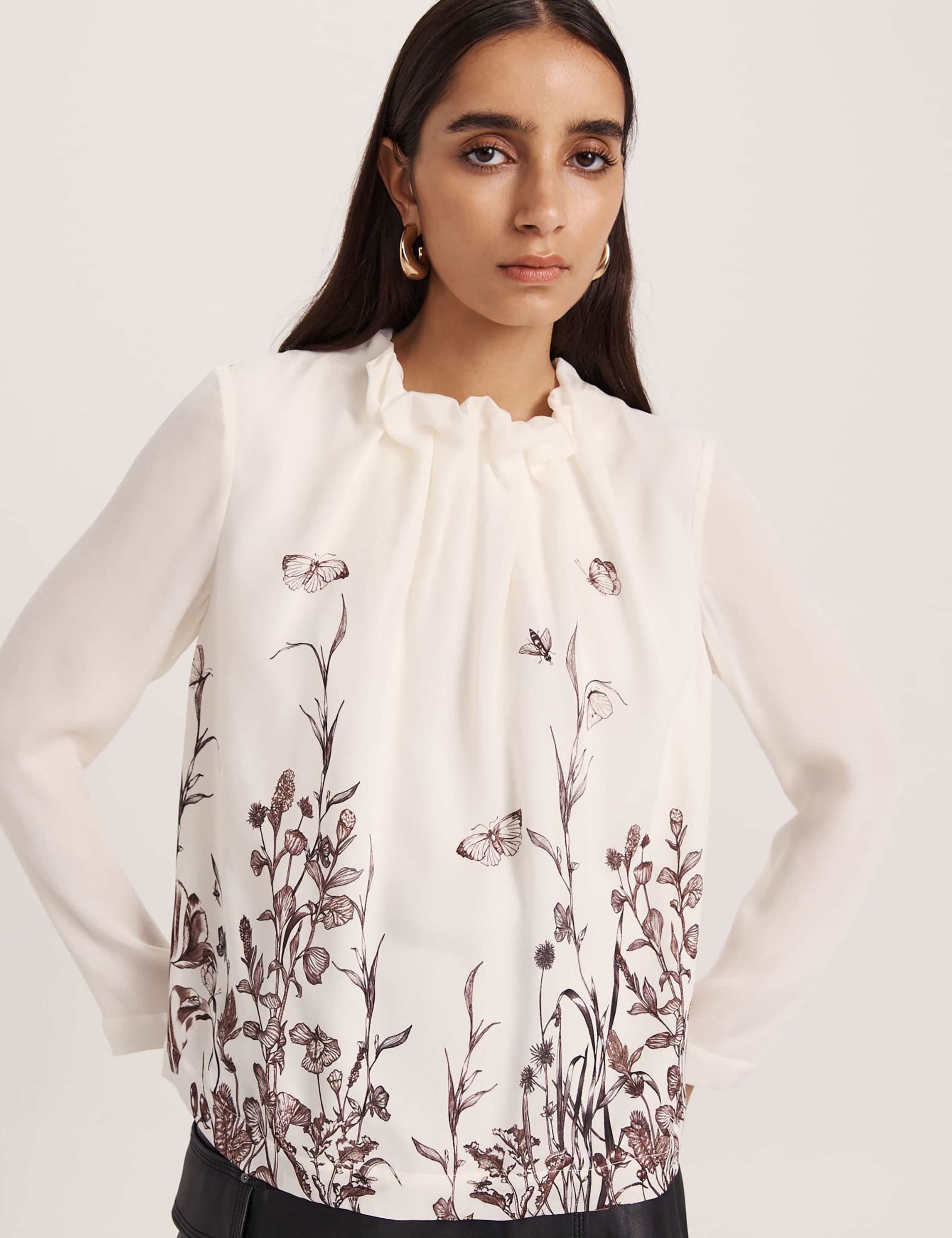 Pure Silk Floral High Neck Blouse 1 of 6