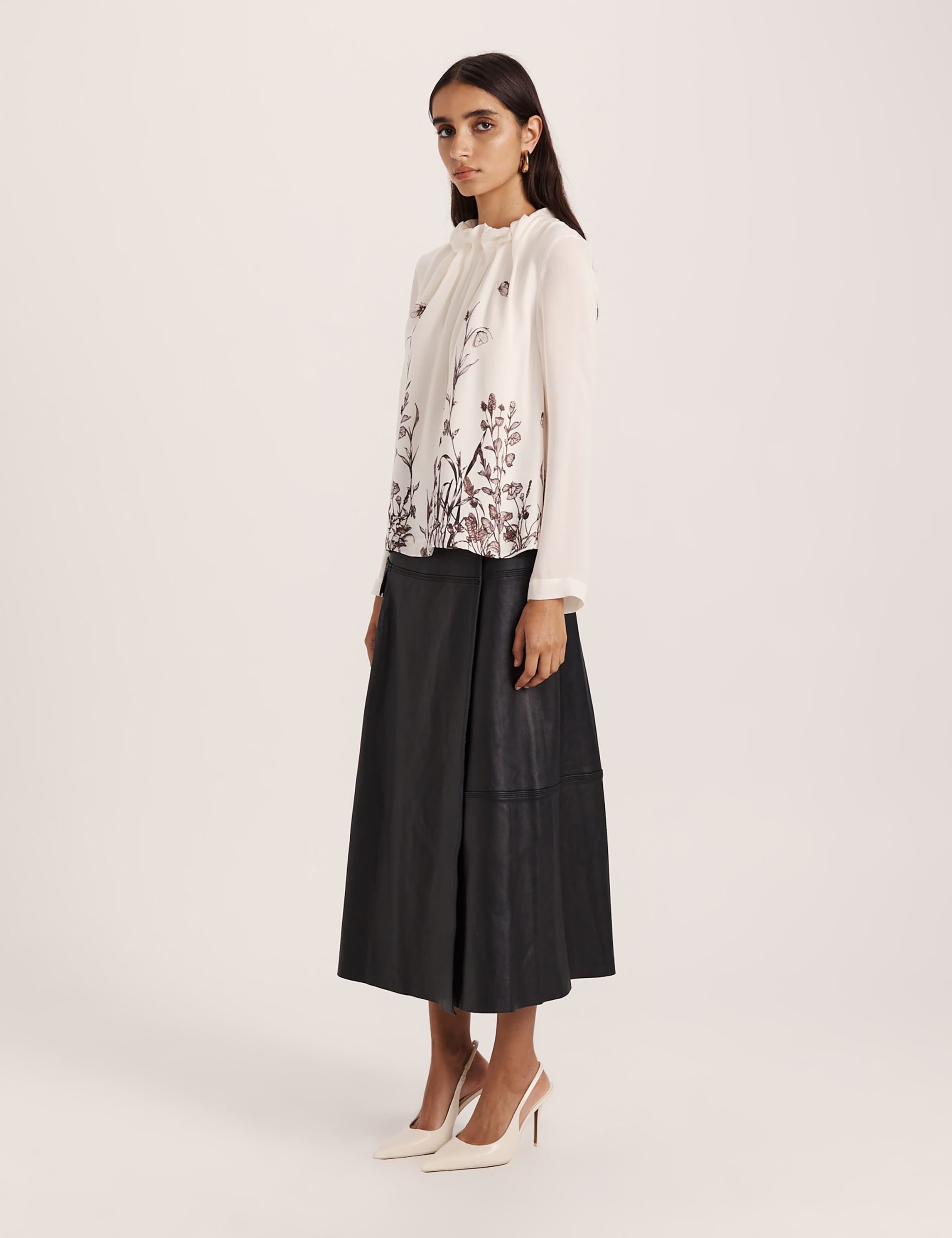 Pure Silk Floral High Neck Blouse 4 of 6