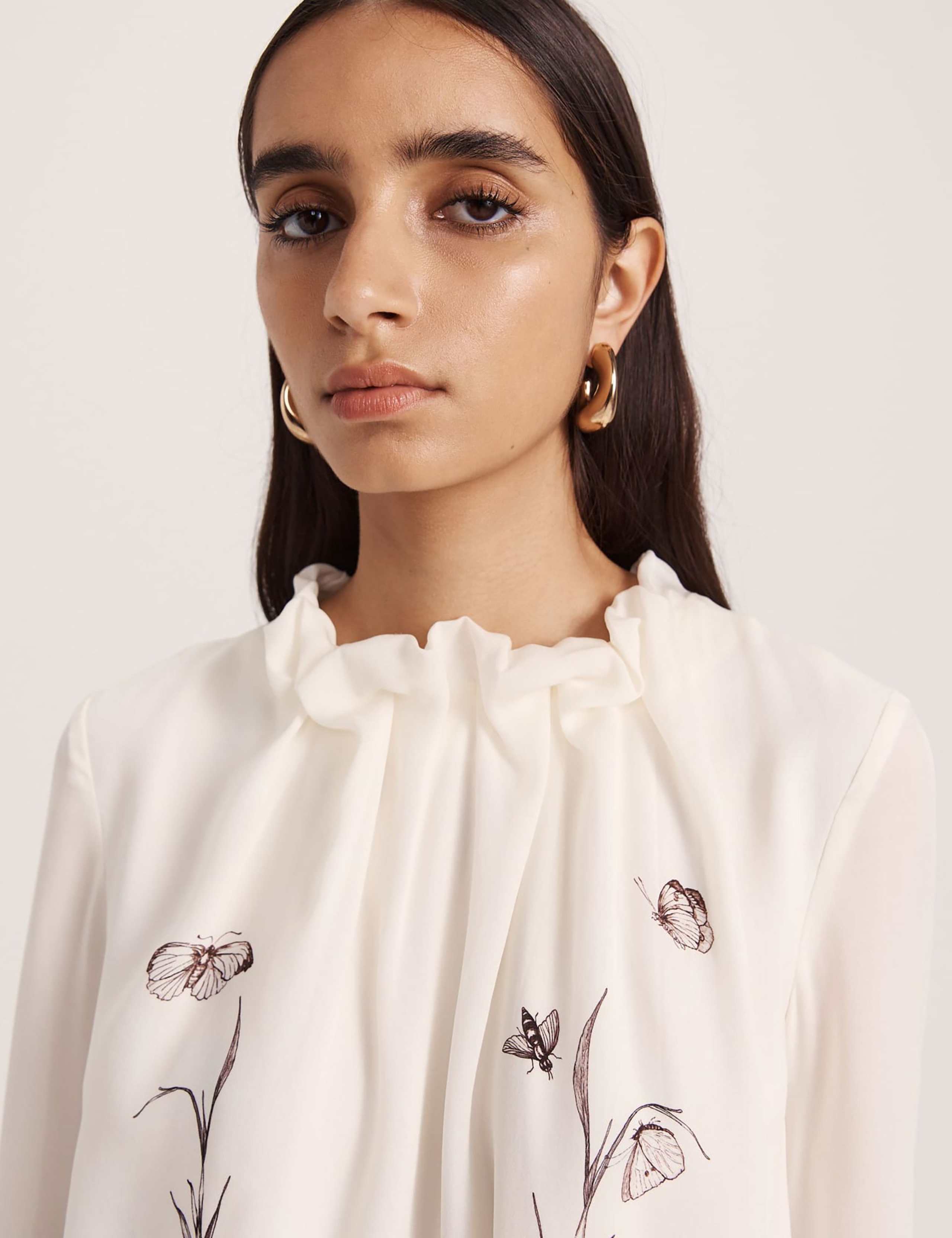 Pure Silk Floral High Neck Blouse 6 of 6