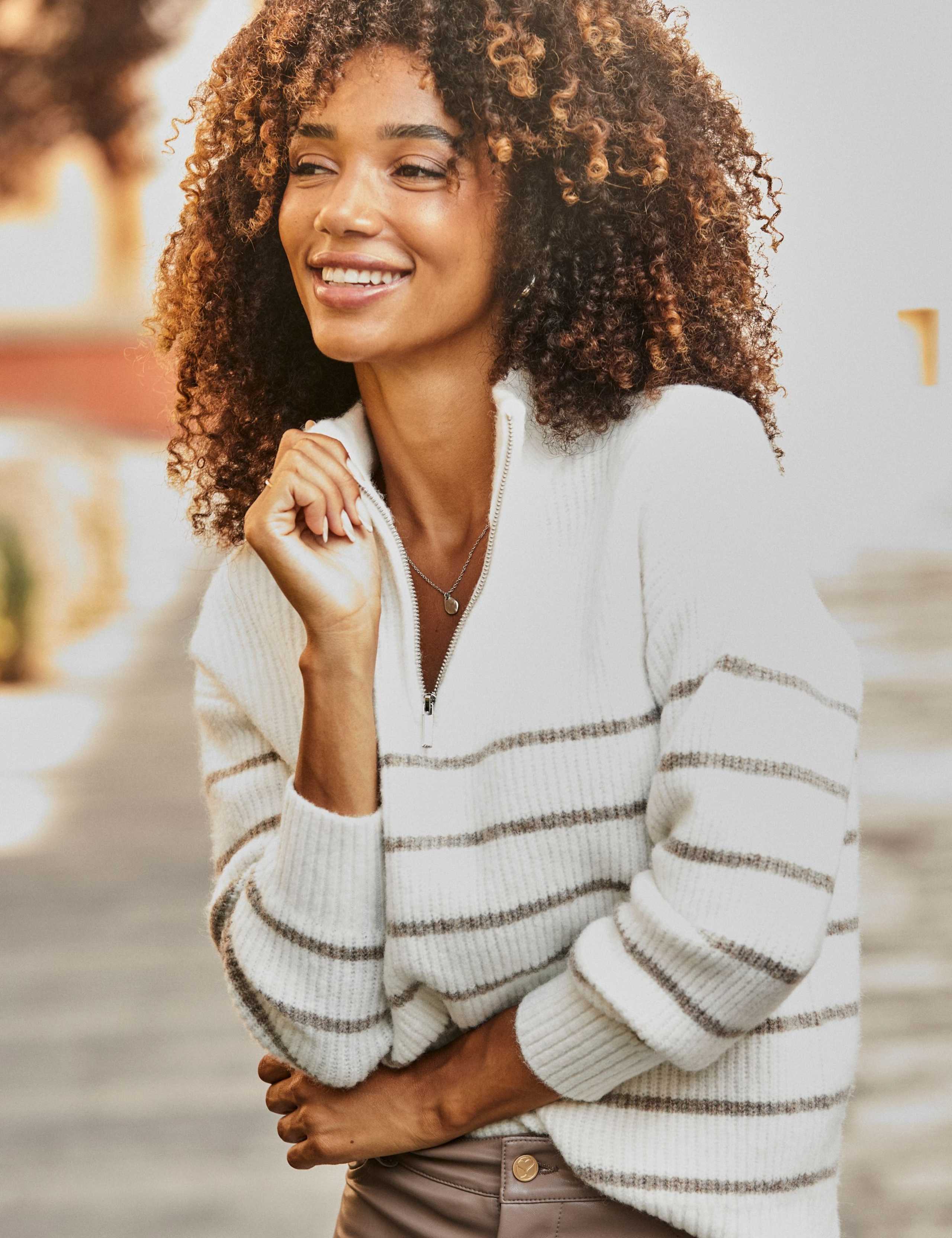 Striped Ribbed Half Zip Jumper with Wool 5 of 8