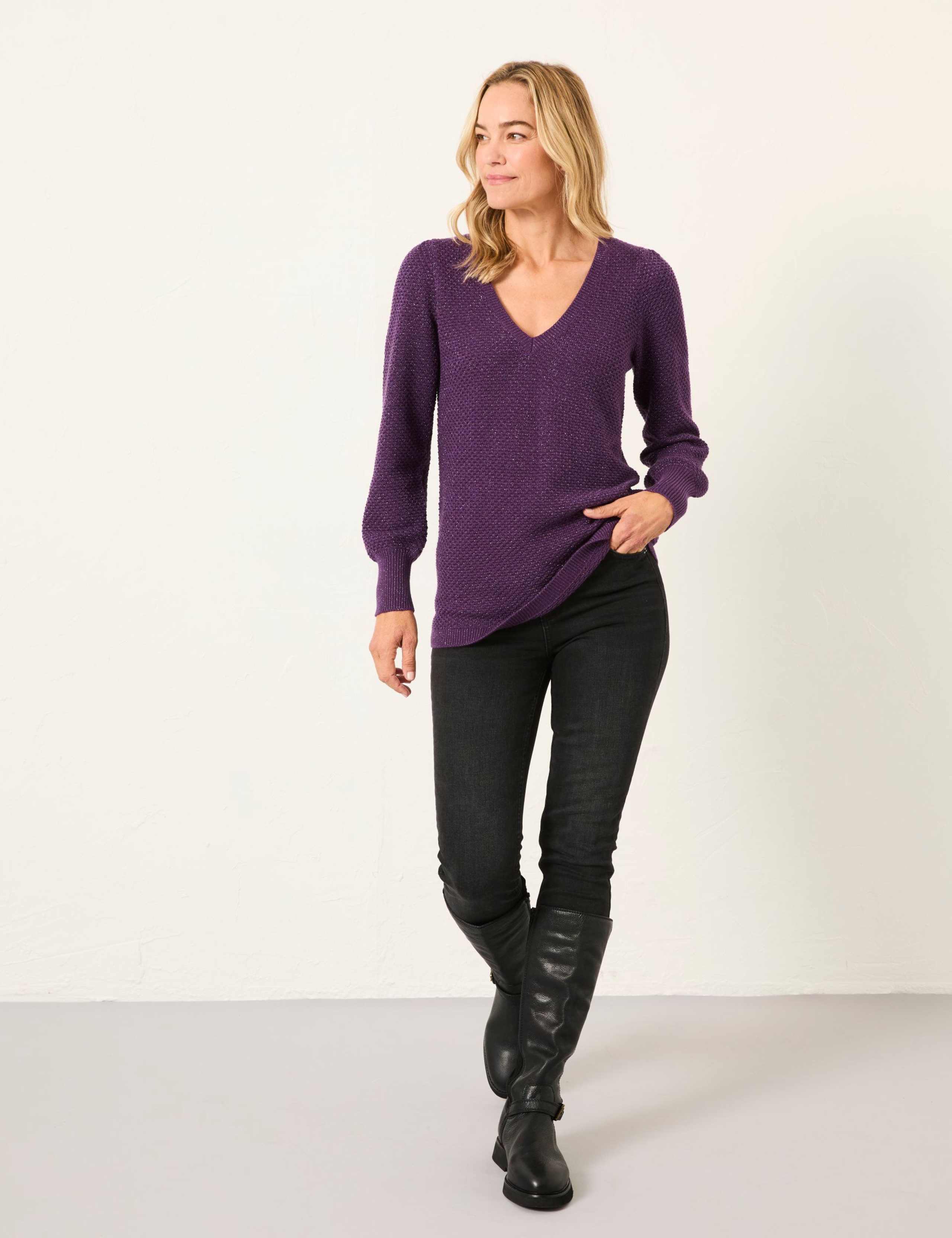 Cotton Rich Sparkly V-Neck Jumper 5 of 6