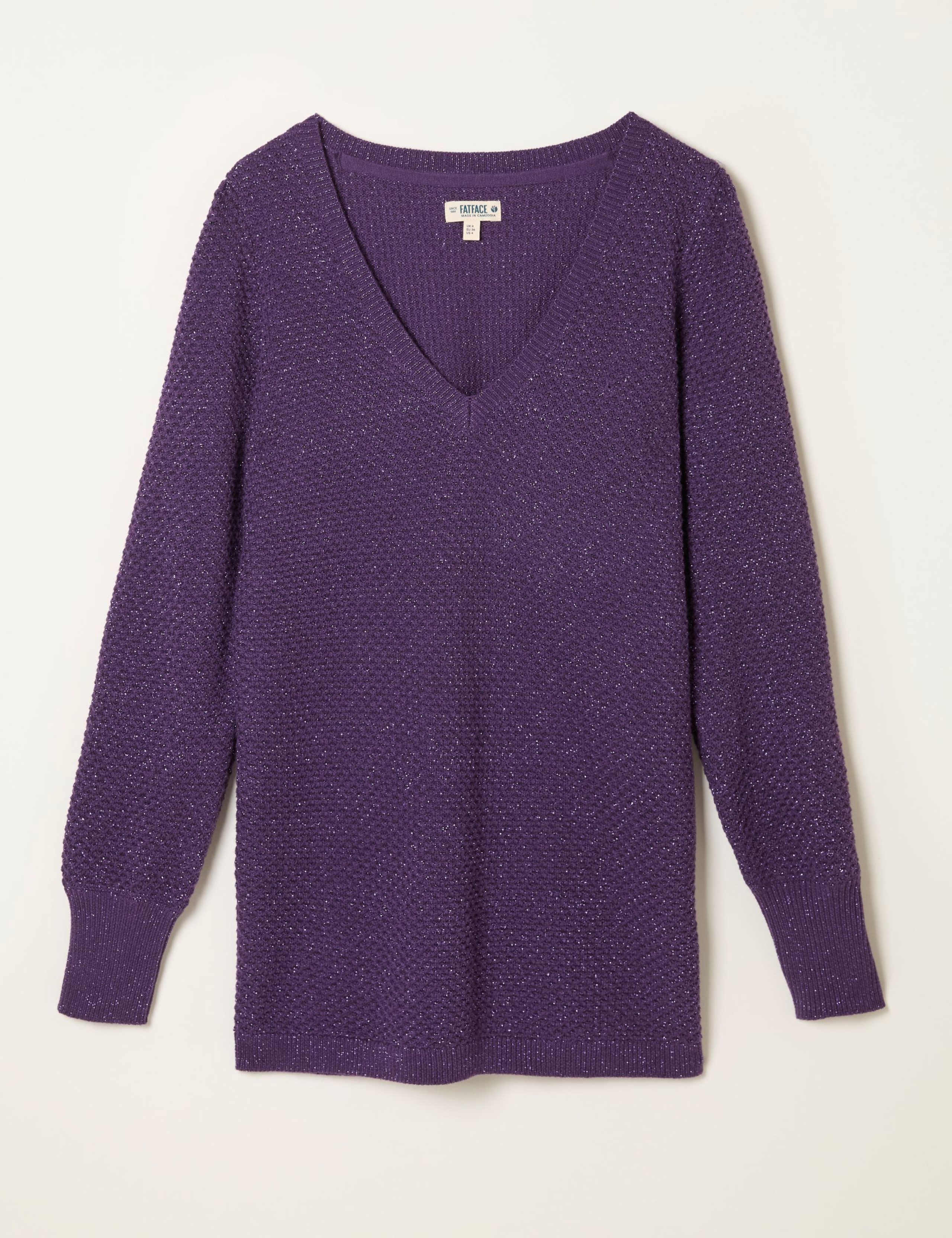Cotton Rich Sparkly V-Neck Jumper 2 of 6
