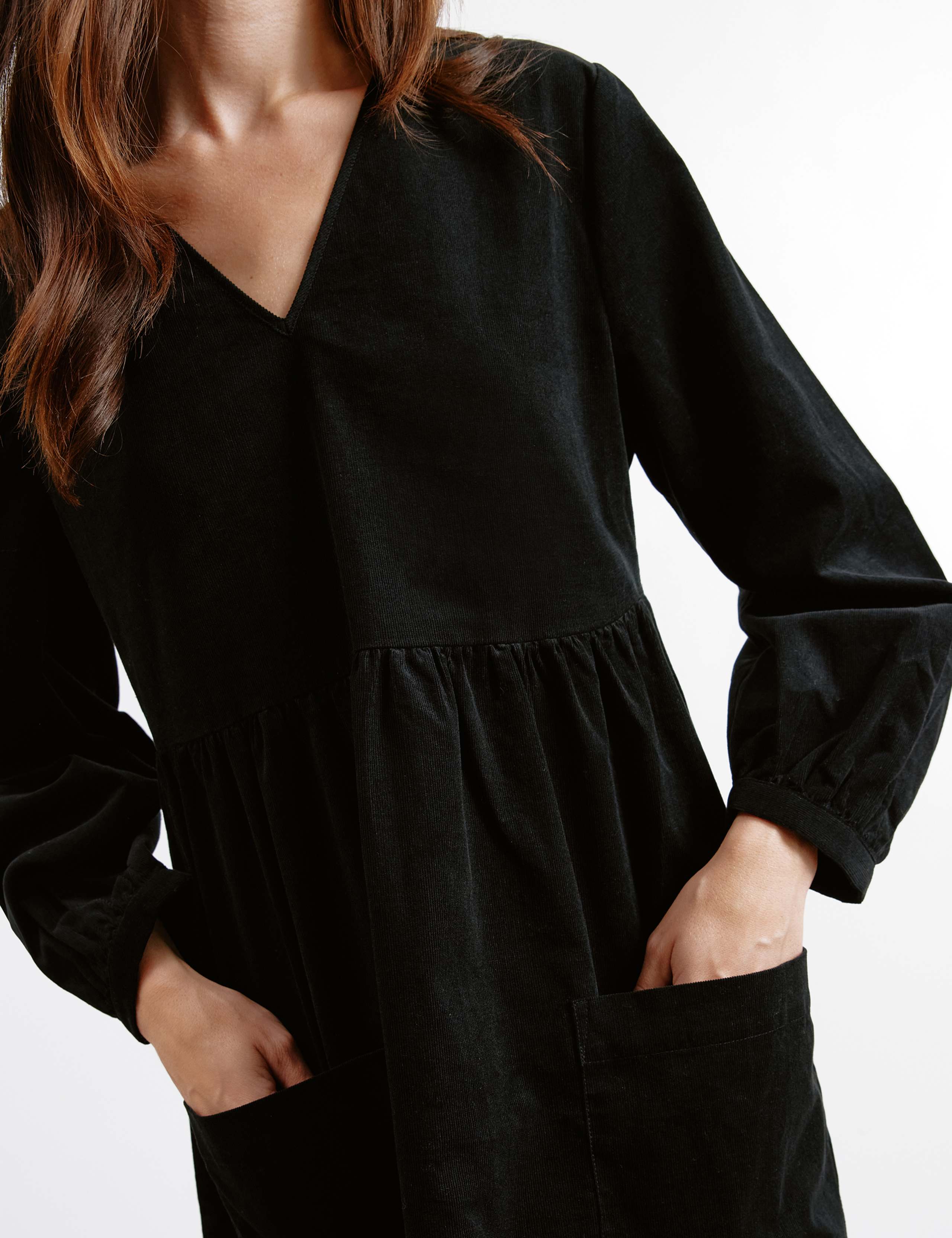 Pure Cotton Cord V-Neck Mini Smock Dress 4 of 5